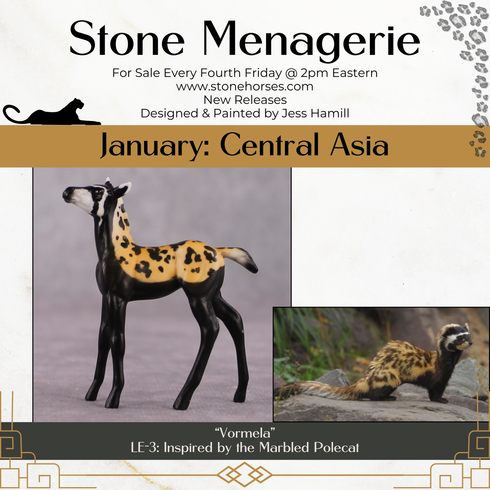 "Vormela" LE-3 Marbled Pole Cat Inspired Deco Foal Chip By Jess Hamill Menagerie Series: Central Asia MS25