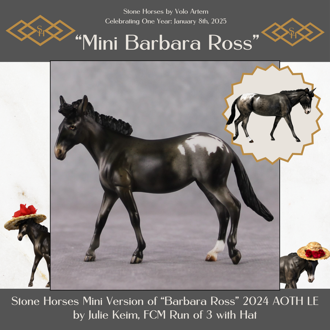 "Mini Barbara Ross" LE-3 Appaloosa Mule Chip by Julie Keim