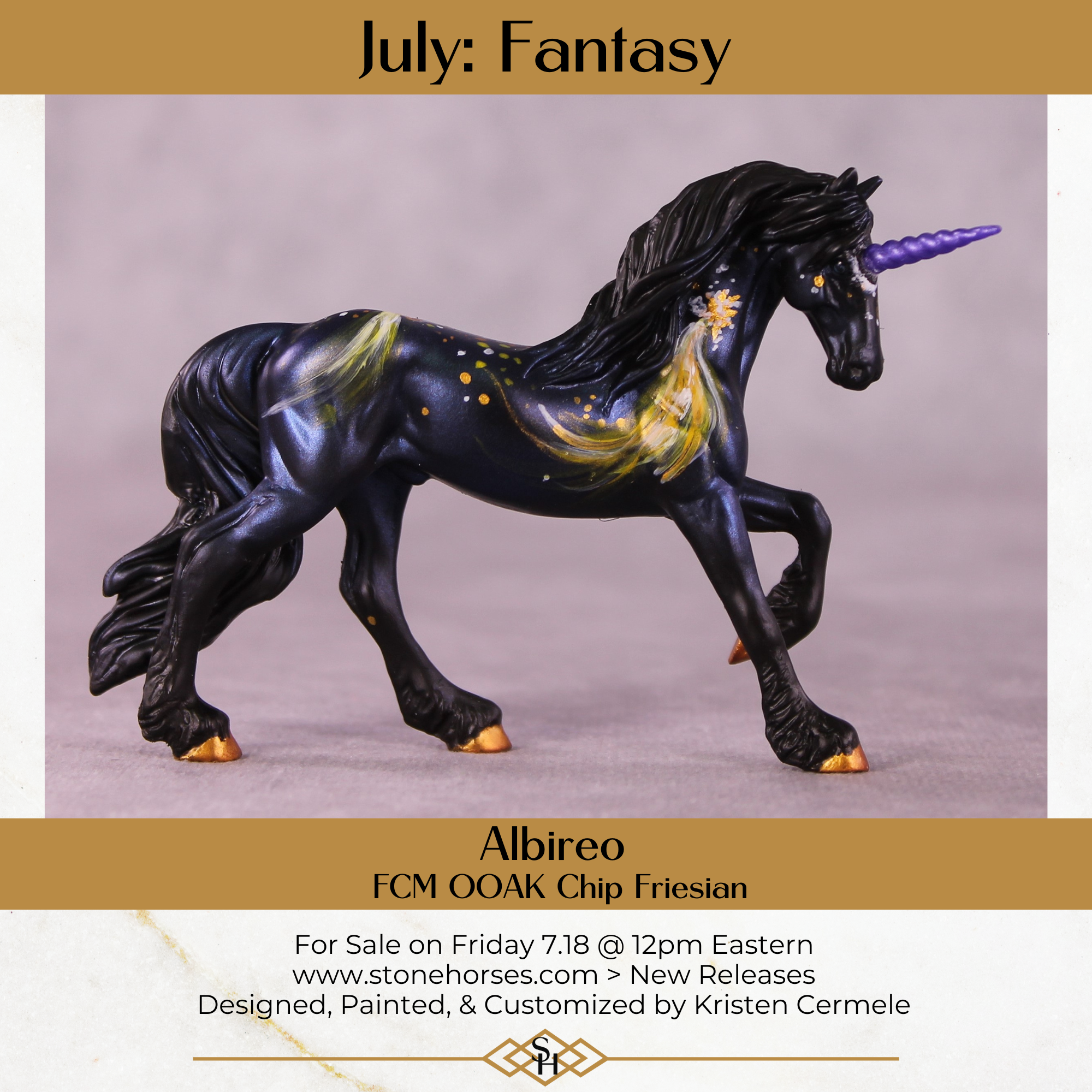 Albireo OOAK FCM Chip Friesian By Kristen Cermele July GemStones Series