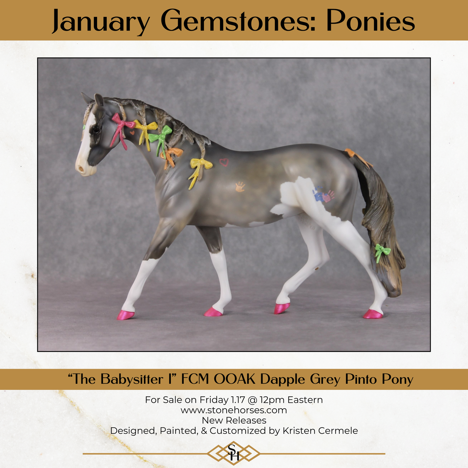 "The Babysitter" I OOAK Custom Soft Dapple Grey Sabino Pony Stone By Kristin Cermele - Gemstone Series