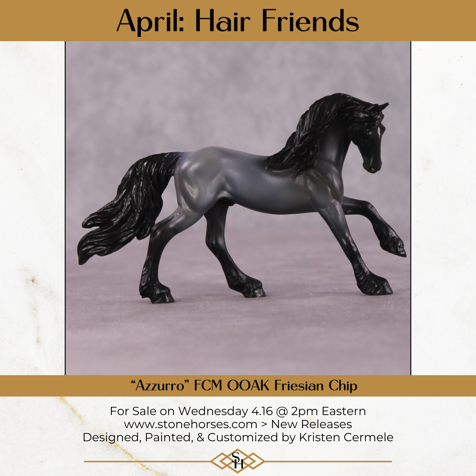 "Azzurro" OOAK FCM Friesian Chip By Kristen Cermele - April GemStones Series