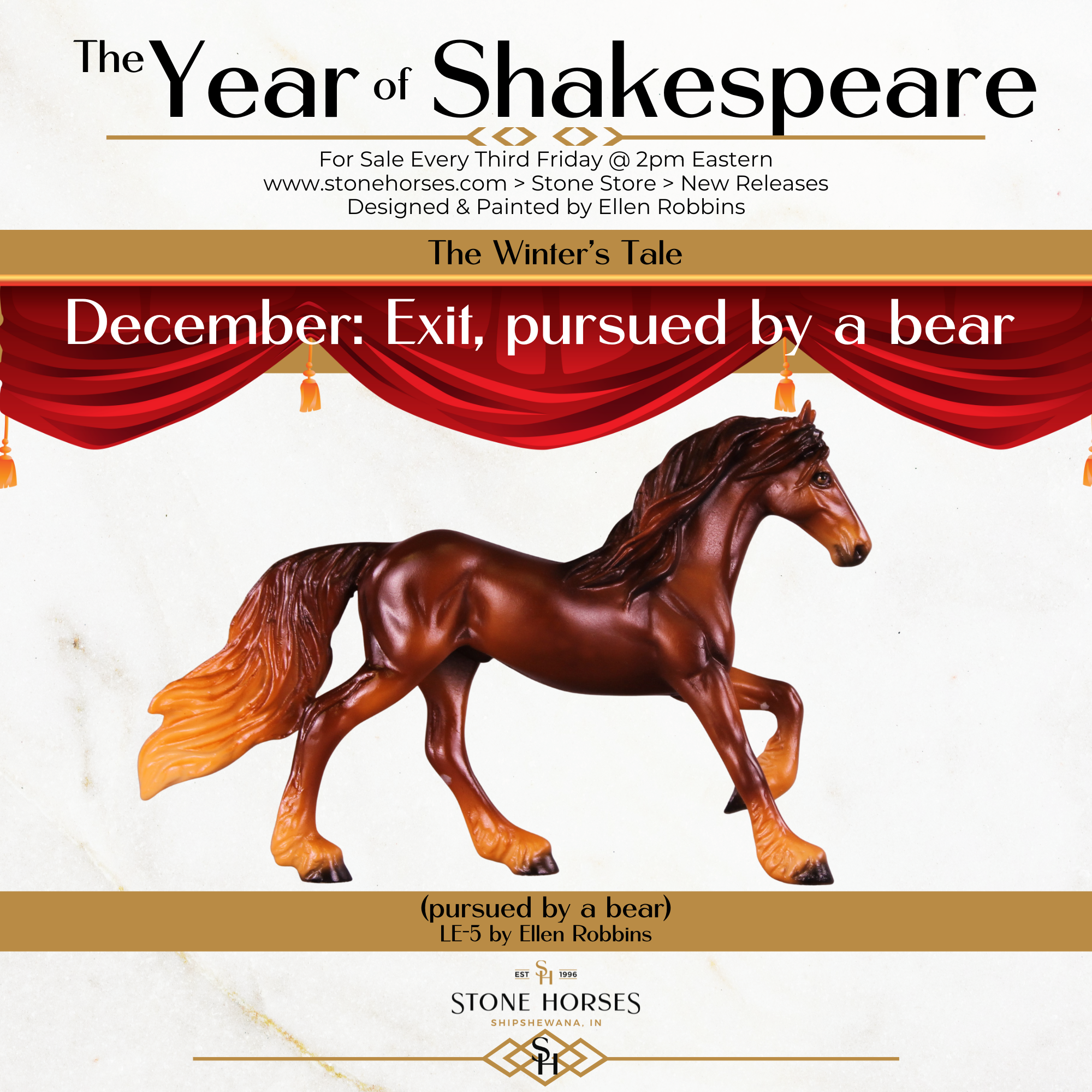 (pursued by a bear) LE-5 Chip Friesian by Ellen Robbins CL25