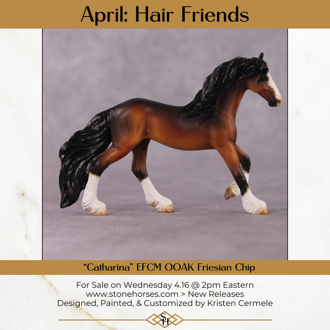 "Catharina" OOAK EFCM Friesian Chip By Kristen Cermele - April GemStones Series