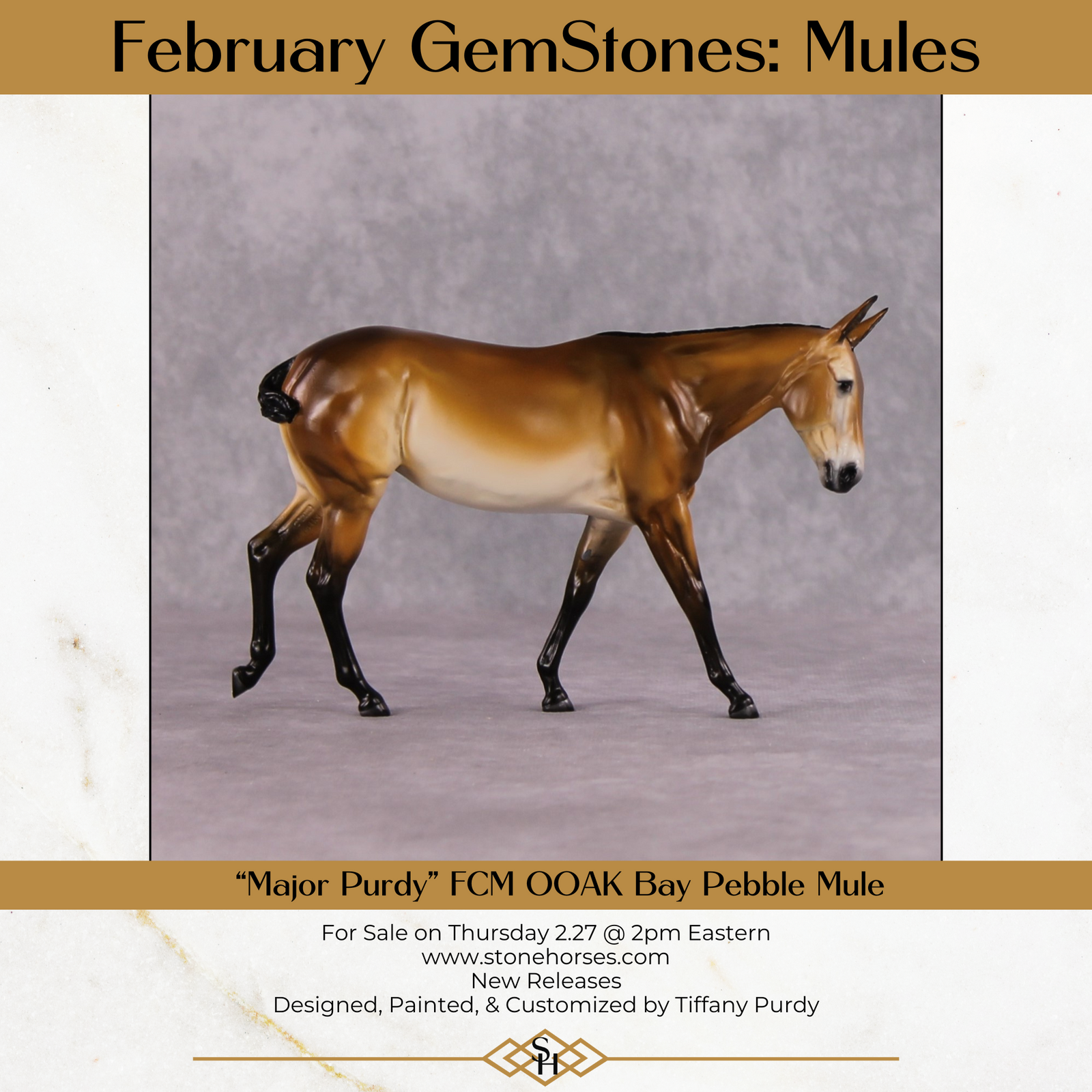 "Major Purdy" OOAK Custom Bay Military Pebble Mule By Tiffany Purdy - GemStone Series