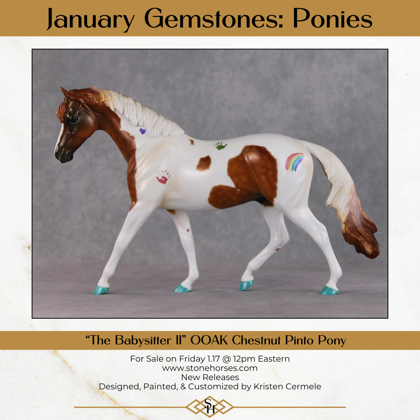 "The Babysitter II" OOAK Dappled Chestnut Tobiano Pony Stone By Kristin Cermele -GemStone Series