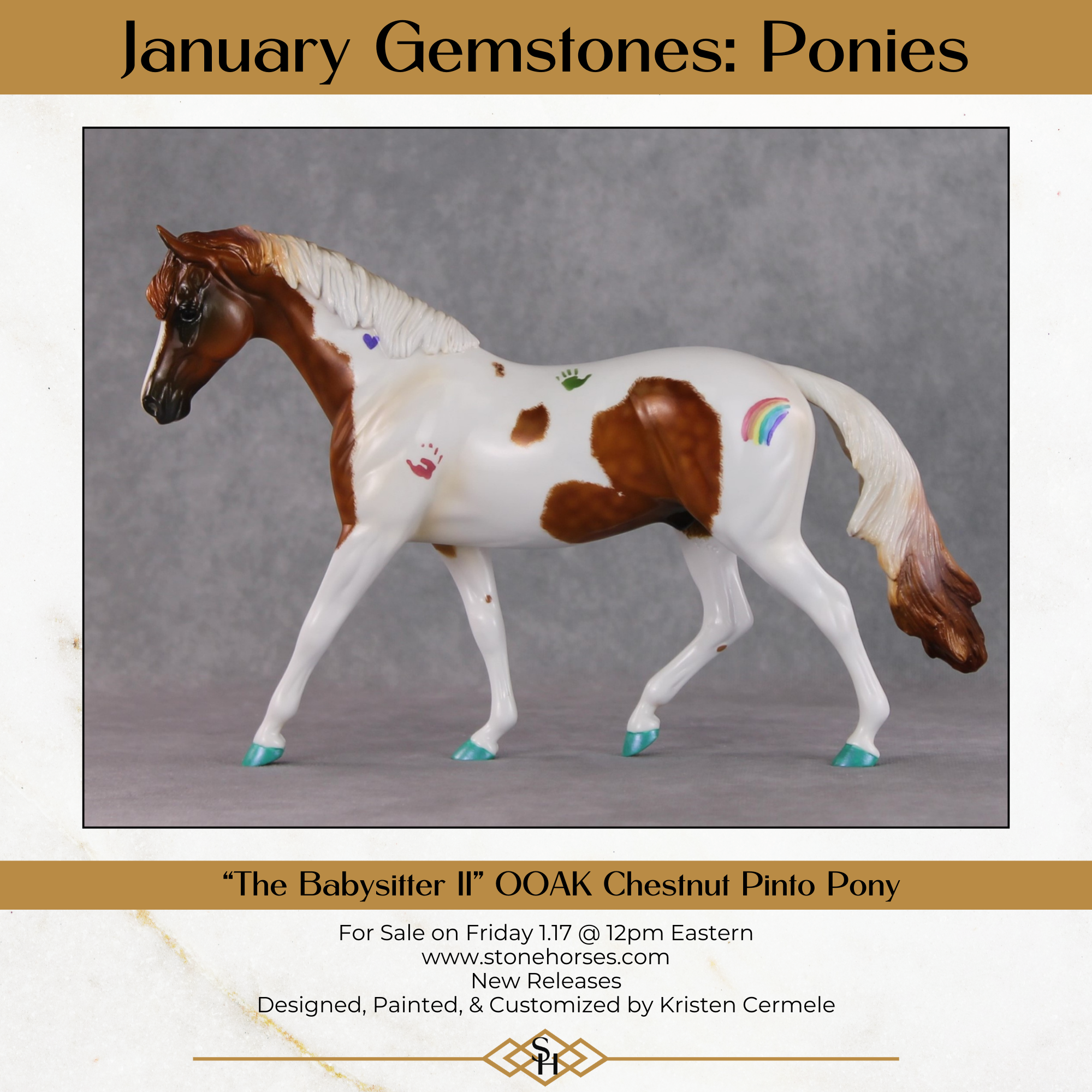 The Babysitter II OOAK Dappled Chestnut Tobiano Pony Stone By Kristin Cermele -GemStone Series