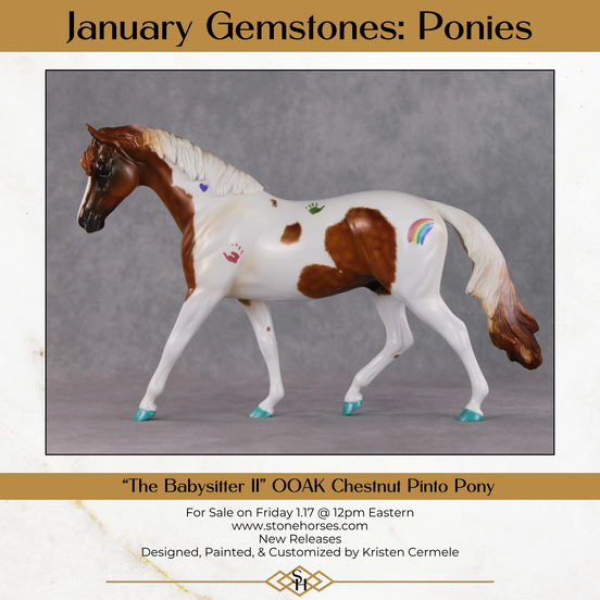 "The Babysitter II" OOAK Dappled Chestnut Tobiano Pony Stone By Kristen Cermele -GemStone Series