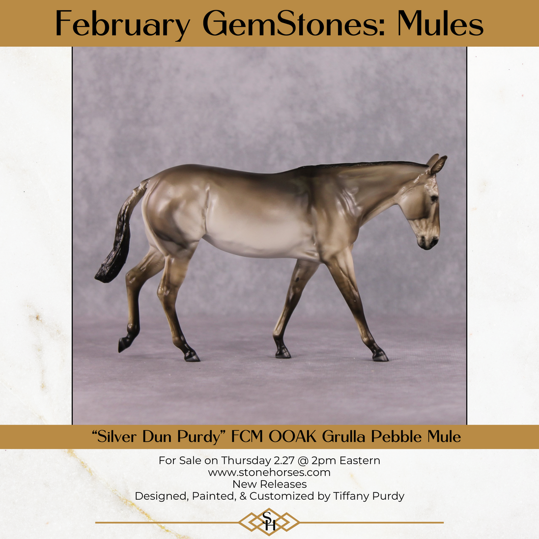 "Silver Dun Purdy" OOAK Custom Silver Dun/Grulla Pebble Mule By Tiffany Purdy - GemStone Series