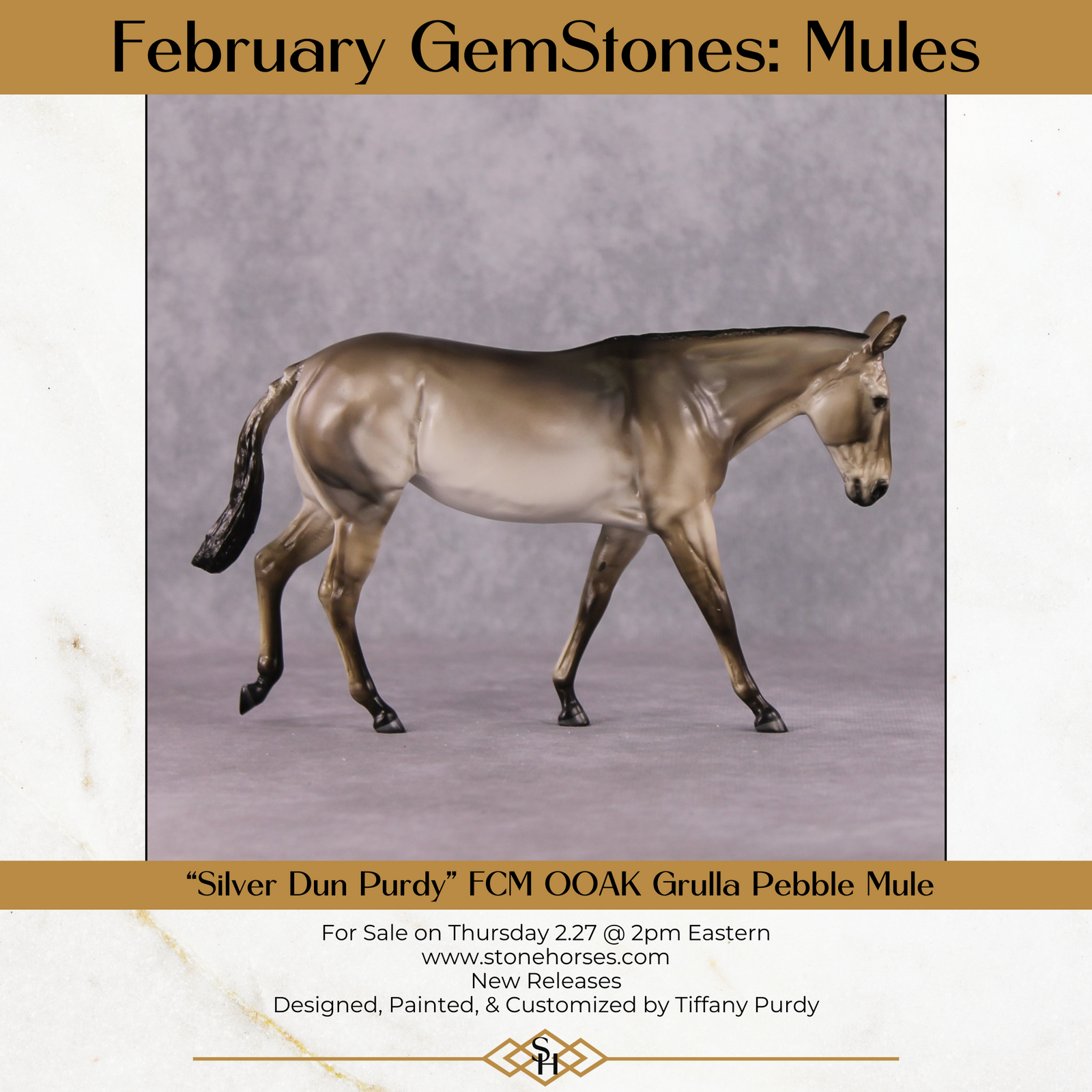 "Silver Dun Purdy" OOAK Custom Silver Dun/Grulla Pebble Mule By Tiffany Purdy - GemStone Series