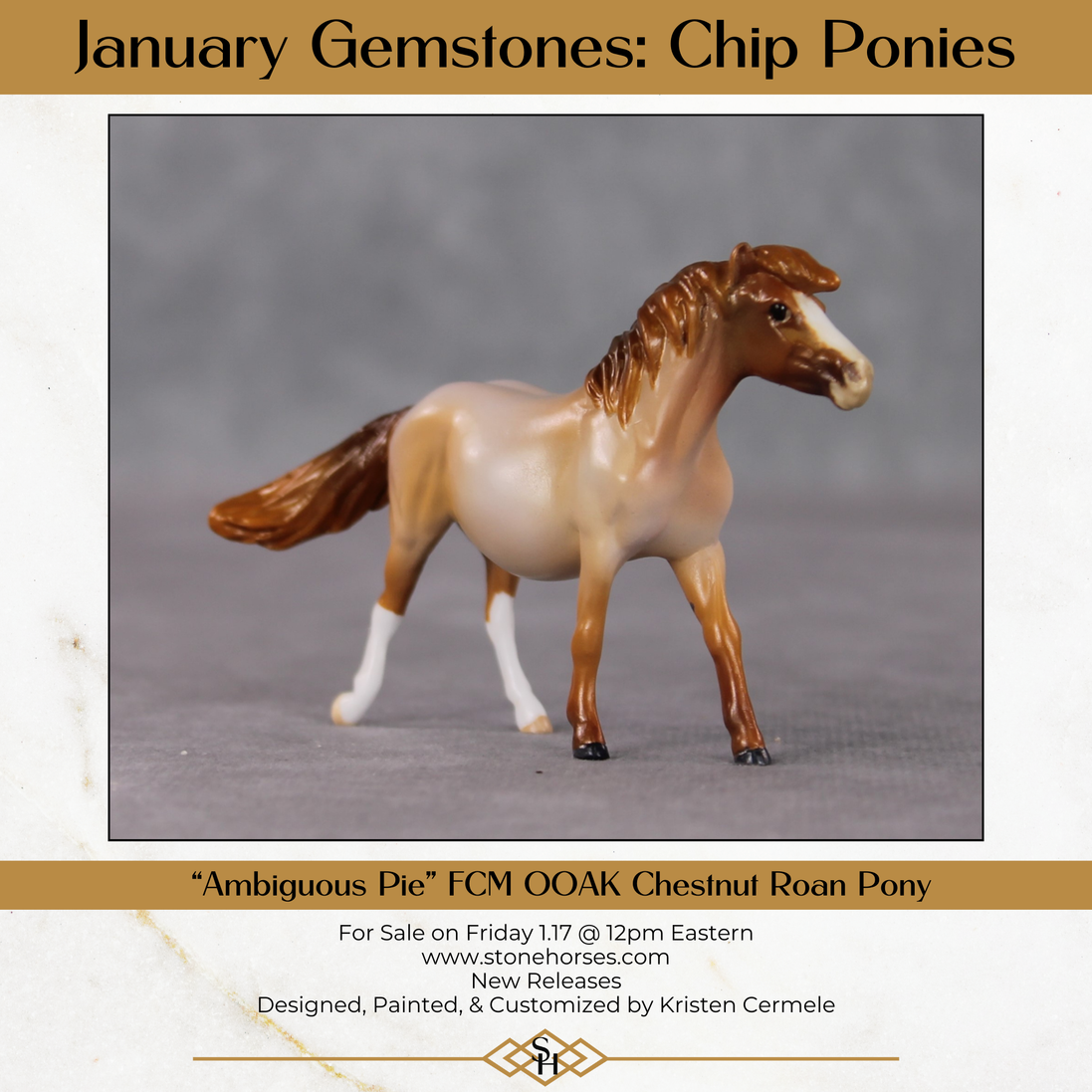 "Ambiguous Pie" OOAK Custom Chestnut Roan Pony Chip By Kristen Cermele - Gemstone Series