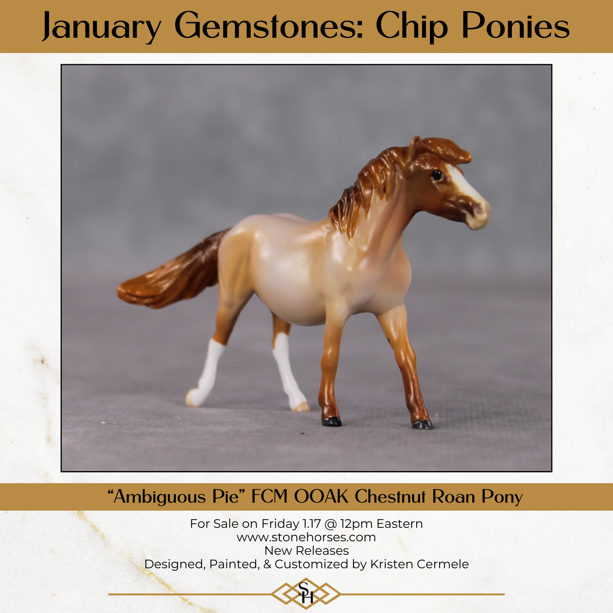 Ambiguous Pie OOAK Custom Chestnut Roan Pony Chip By Kristin Cermele - Gemstone Series