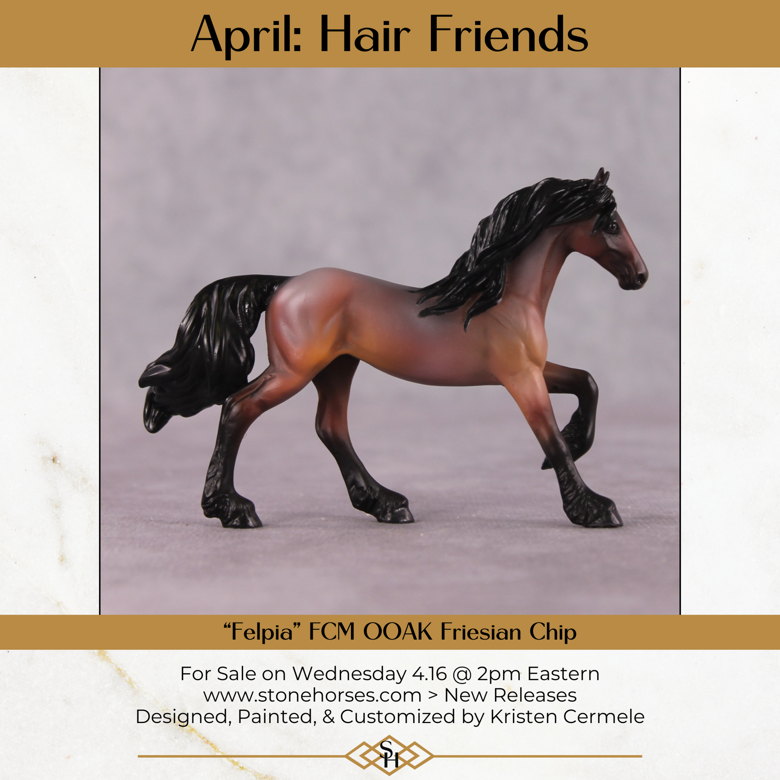 "Felpia" OOAK FCM Friesian Chip By Kristen Cermele - April GemStones Series
