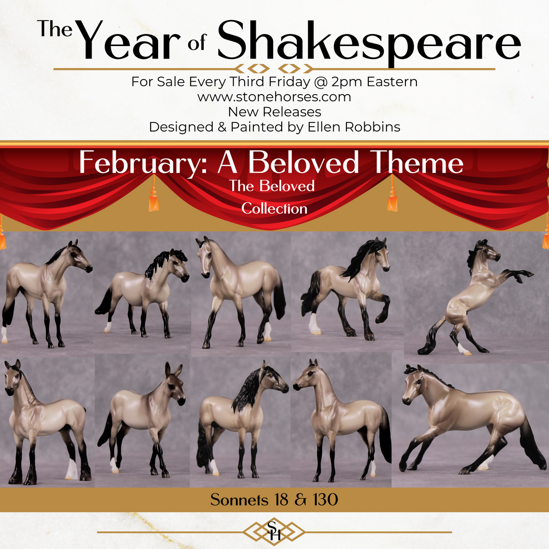 "Stanza" OOAK Dappled Grulla Cutter Chip By Ellen Robbins Shakespeare Sonnet 18 & 130 Chips CL25