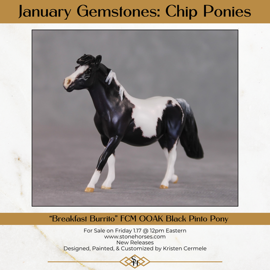 "Breakfast Burrito" OOAK Custom Blue Black Pinto Pony Chip By Kristen Cermele - Gemstone Series