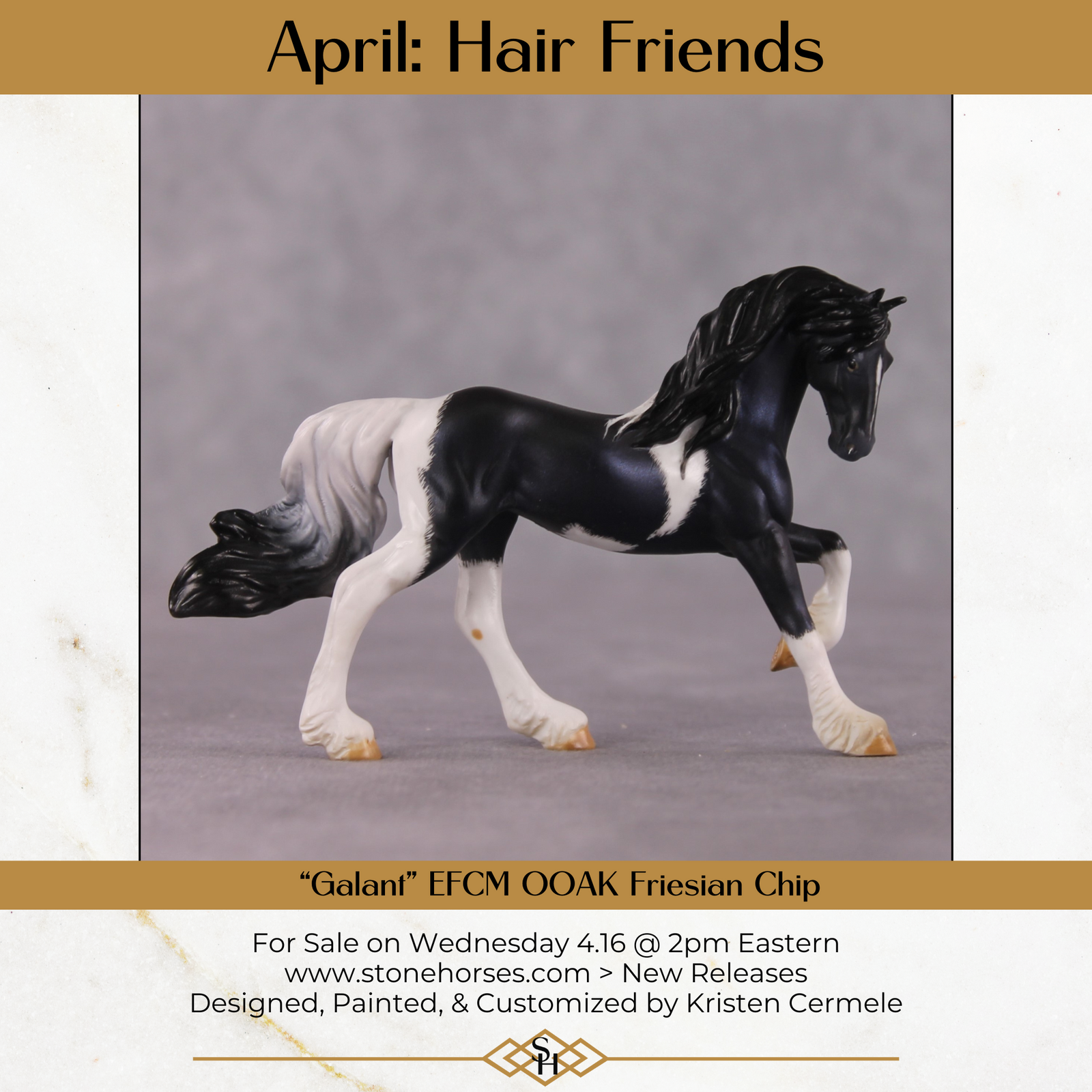 "Galant" OOAK EFCM Friesian Chip By Kristen Cermele - April GemStones Series