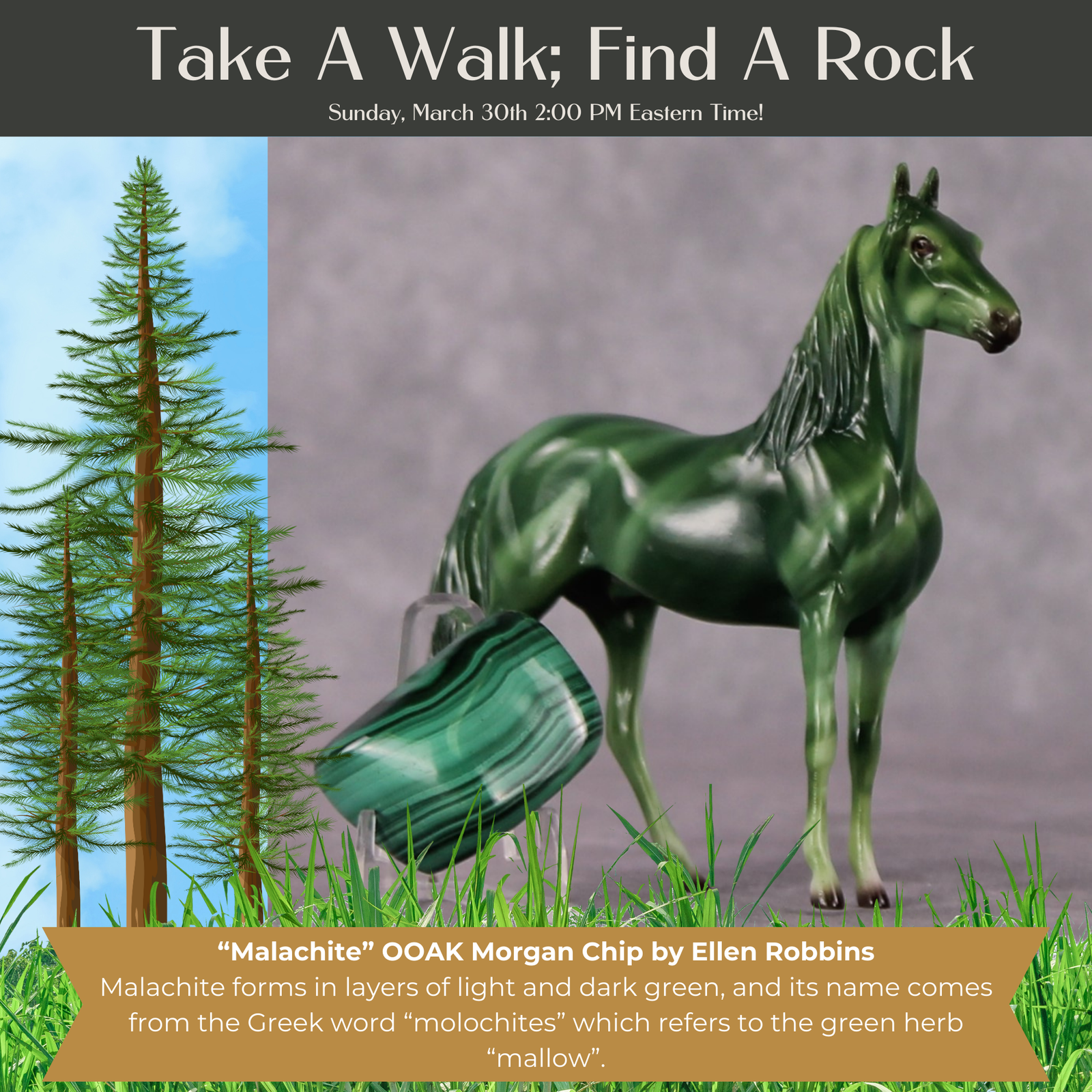 “National Take A Walk in a Park Day” Rock Chips: OOAK Morgan Chip based on Malachite by Ellen Robbins