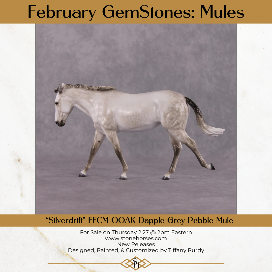 "Silverdrift" OOAK Custom Light Grey Pebble Mule By Tiffany Purdy - GemStone Series