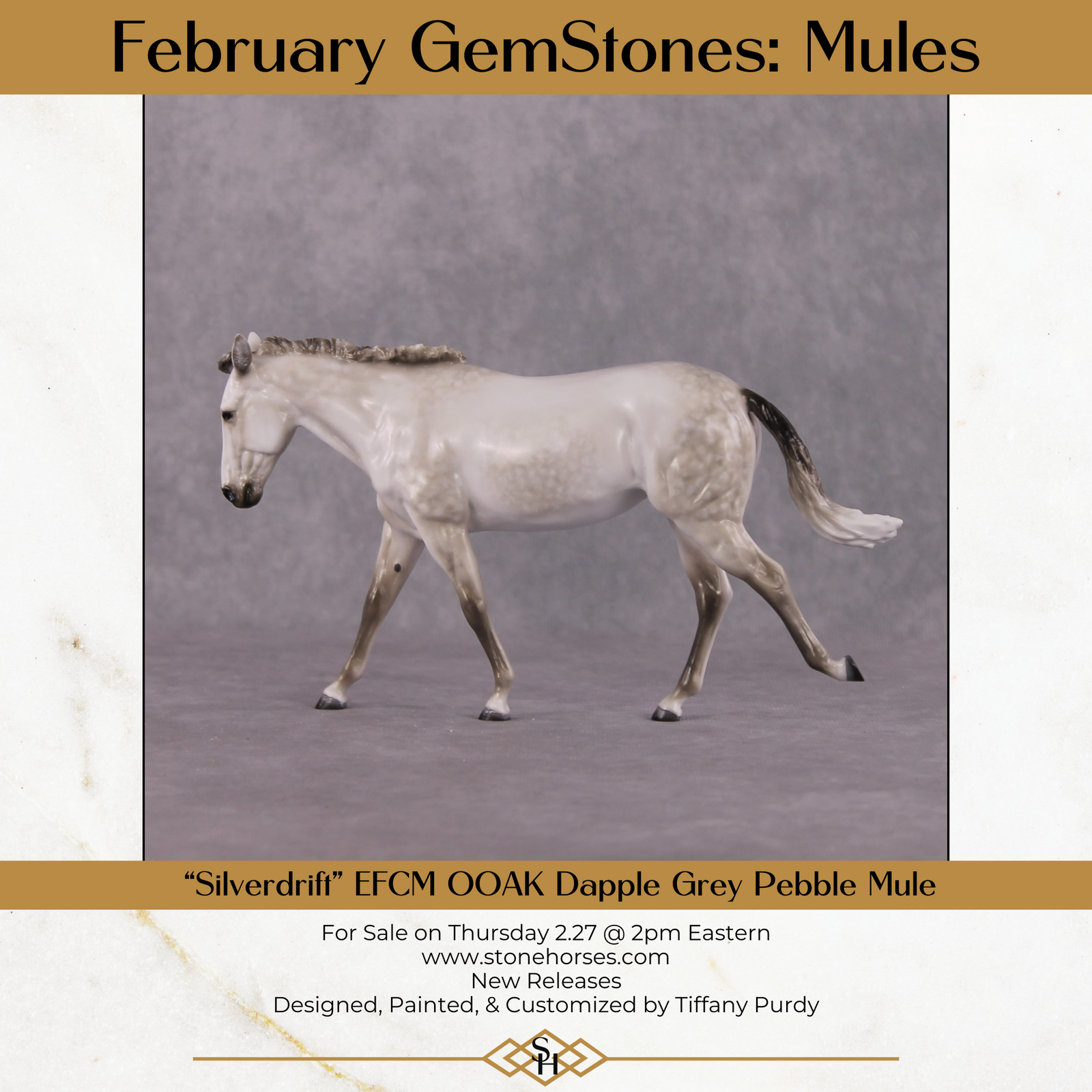 "Silverdrift" OOAK Custom Light Grey Pebble Mule By Tiffany Purdy - GemStone Series