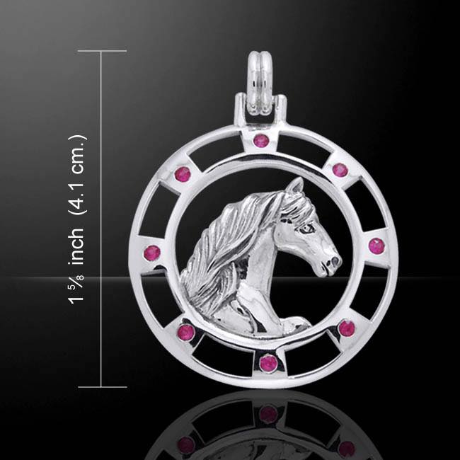 Friesian Horse and Gems Silver Pendant