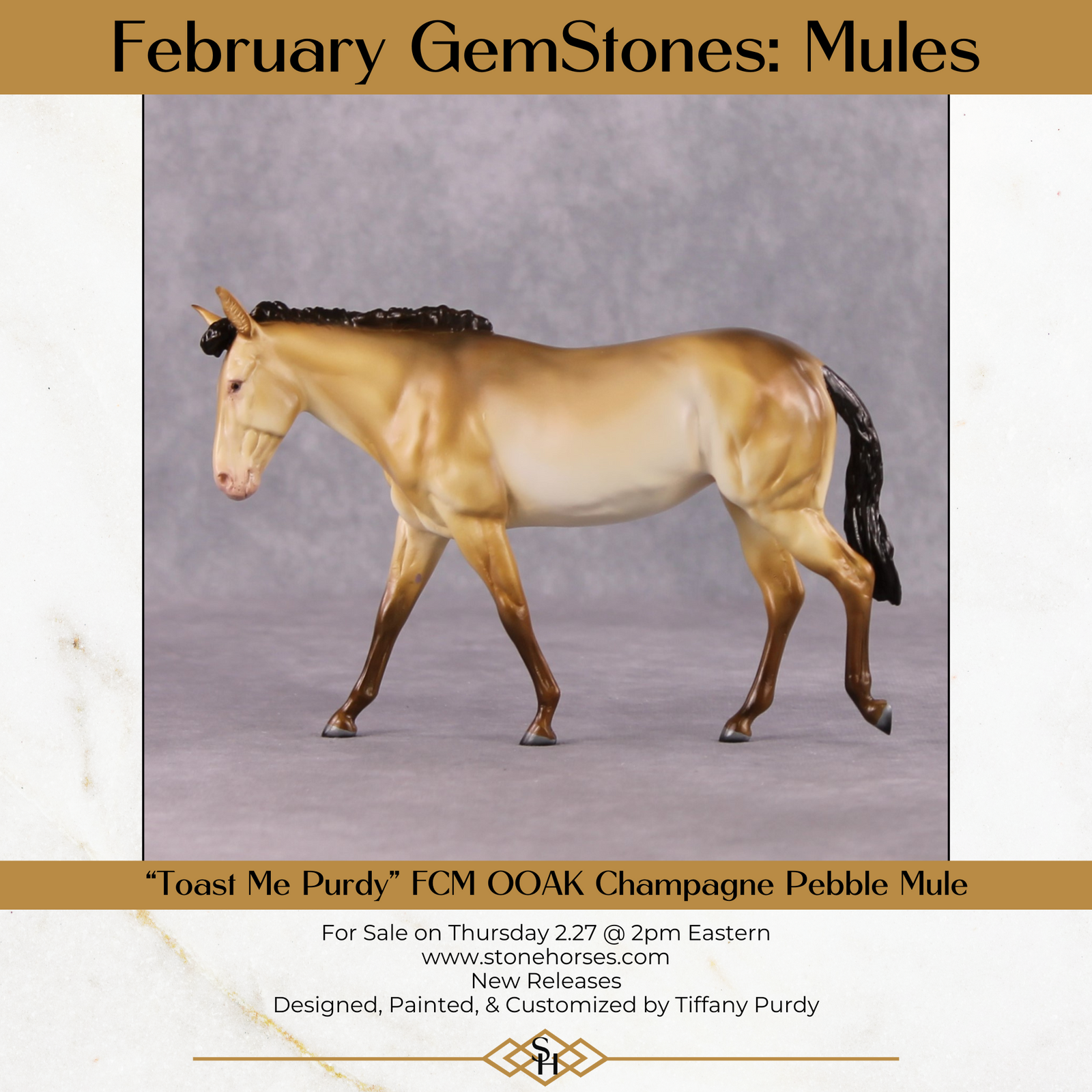 "Toast Me Purdy" OOAK Custom Cream Pebble Mule By Tiffany Purdy - GemStone Series