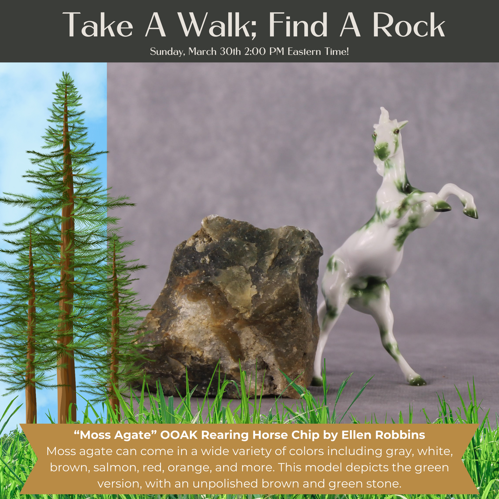 “National Take A Walk in a Park Day” Rock Chips: OOAK Rearing Chip based on Moss Agate by Ellen Robbins