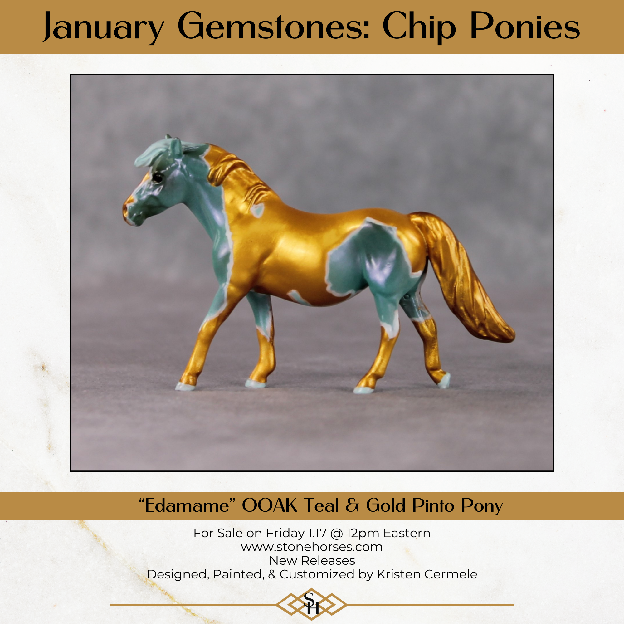 Edamame OOAK Teal Shaded Pony Chip By Kristin Cermele - Gemstone Series