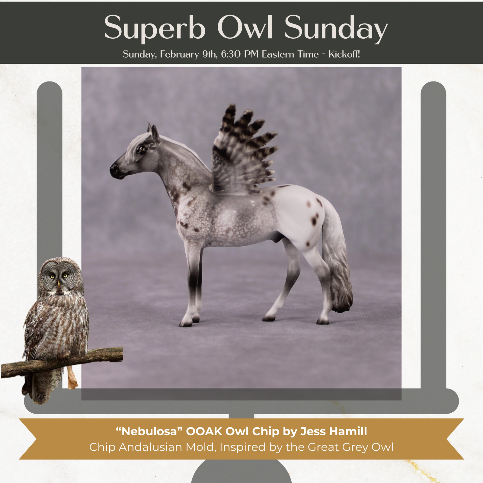 "Nebulosa" Secret Surprise Chip Drop: Superb Owl Sunday OOAK Deco Custom Andalusian Chip By Jess Hamill