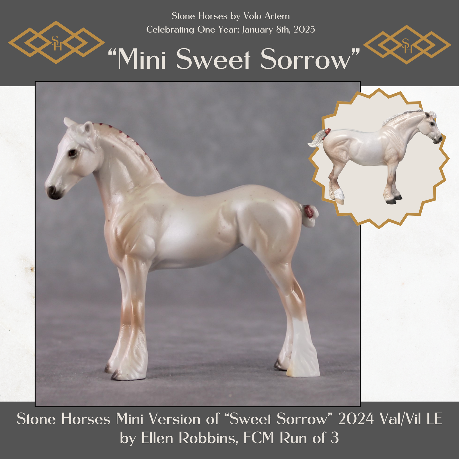 "Mini Sweet Sorrow" LE-3 Flea-bitten Mulberry Grey Draft Chip By Ellen Robbins-Secret Surprise Chip Drop