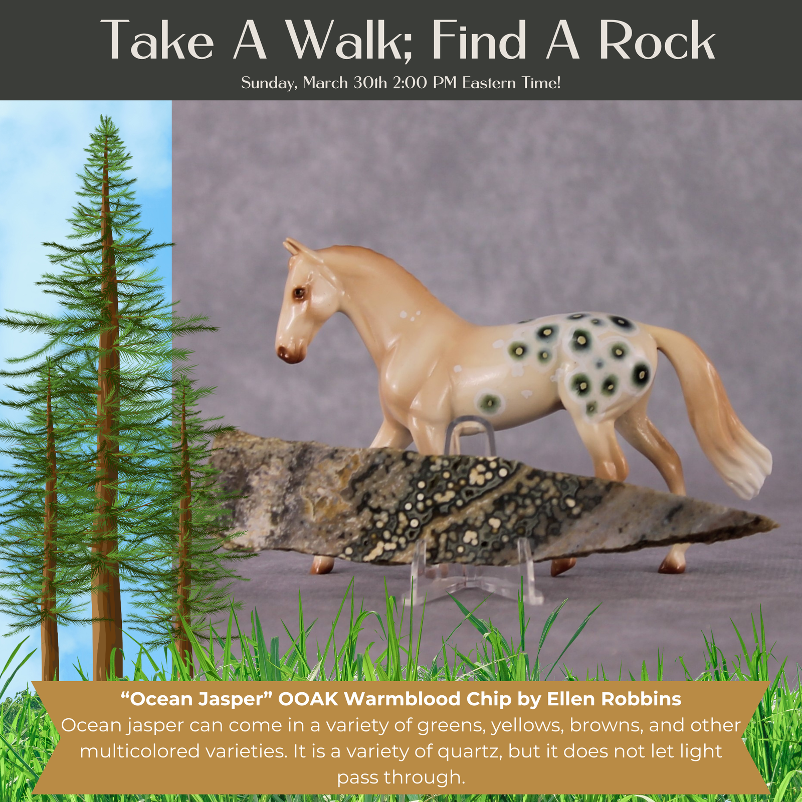 “National Take A Walk in a Park Day” Rock Chips: OOAK Warmblood Chip based on Ocean Jasper by Ellen Robbins