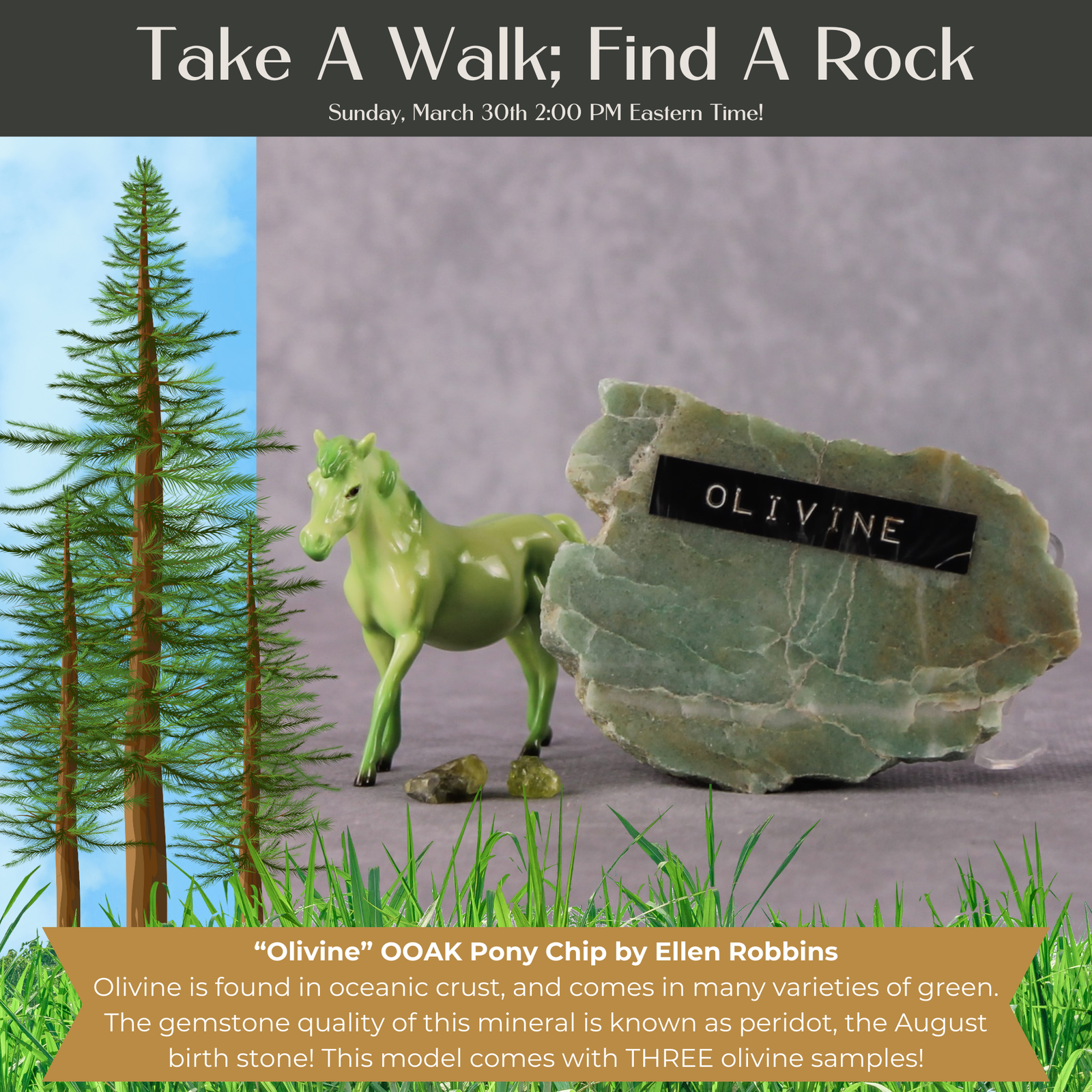“National Take A Walk in a Park Day” Rock Chips: OOAK Pony Chip based on Olivine by Ellen Robbins