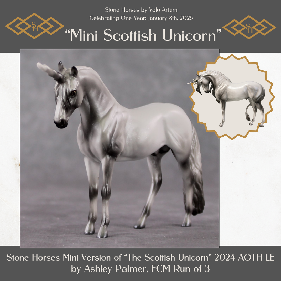 "Mini The Scottish Unicorn" LE-3 Dappled Silver & Pearl Unicorn Deco Andalusian Chip By Ashley Palmer-Secret Surprise Chip Drop