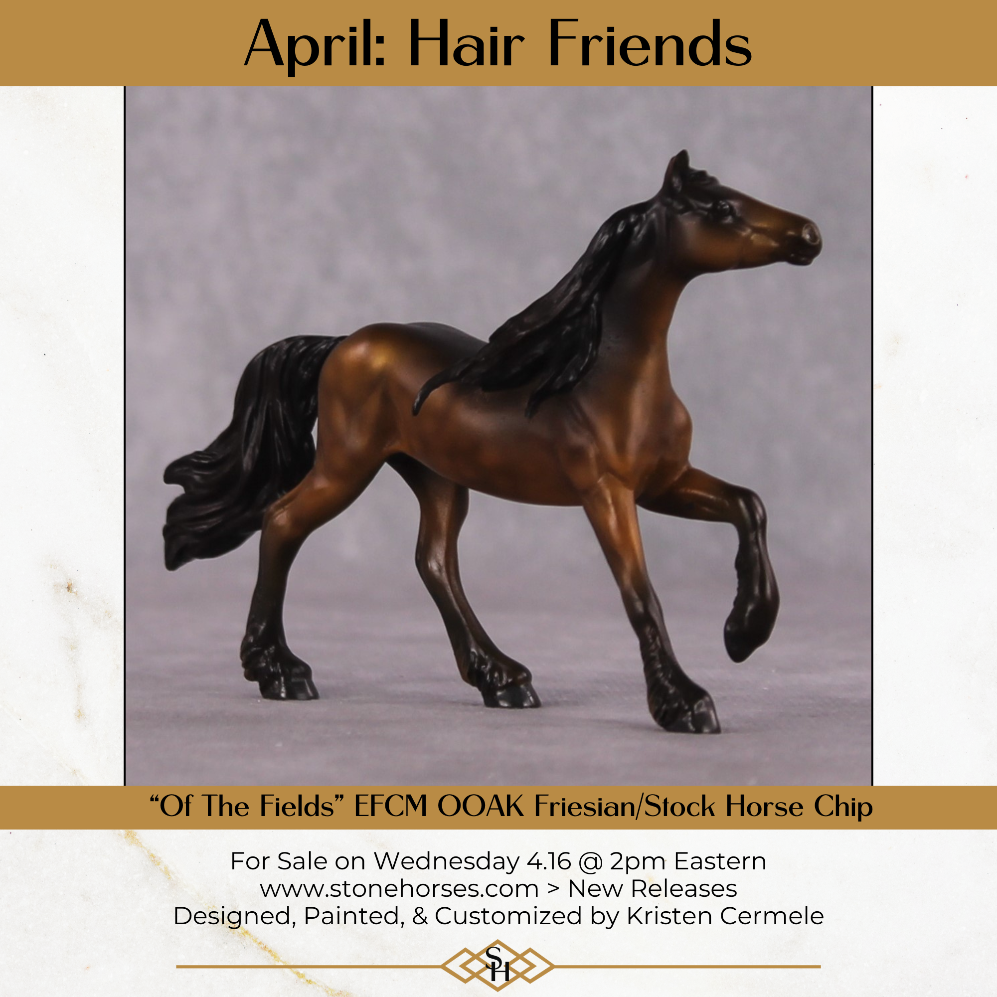 "Of The Fields" OOAK EFCM Friesian Chip By Kristen Cermele - April GemStones Series