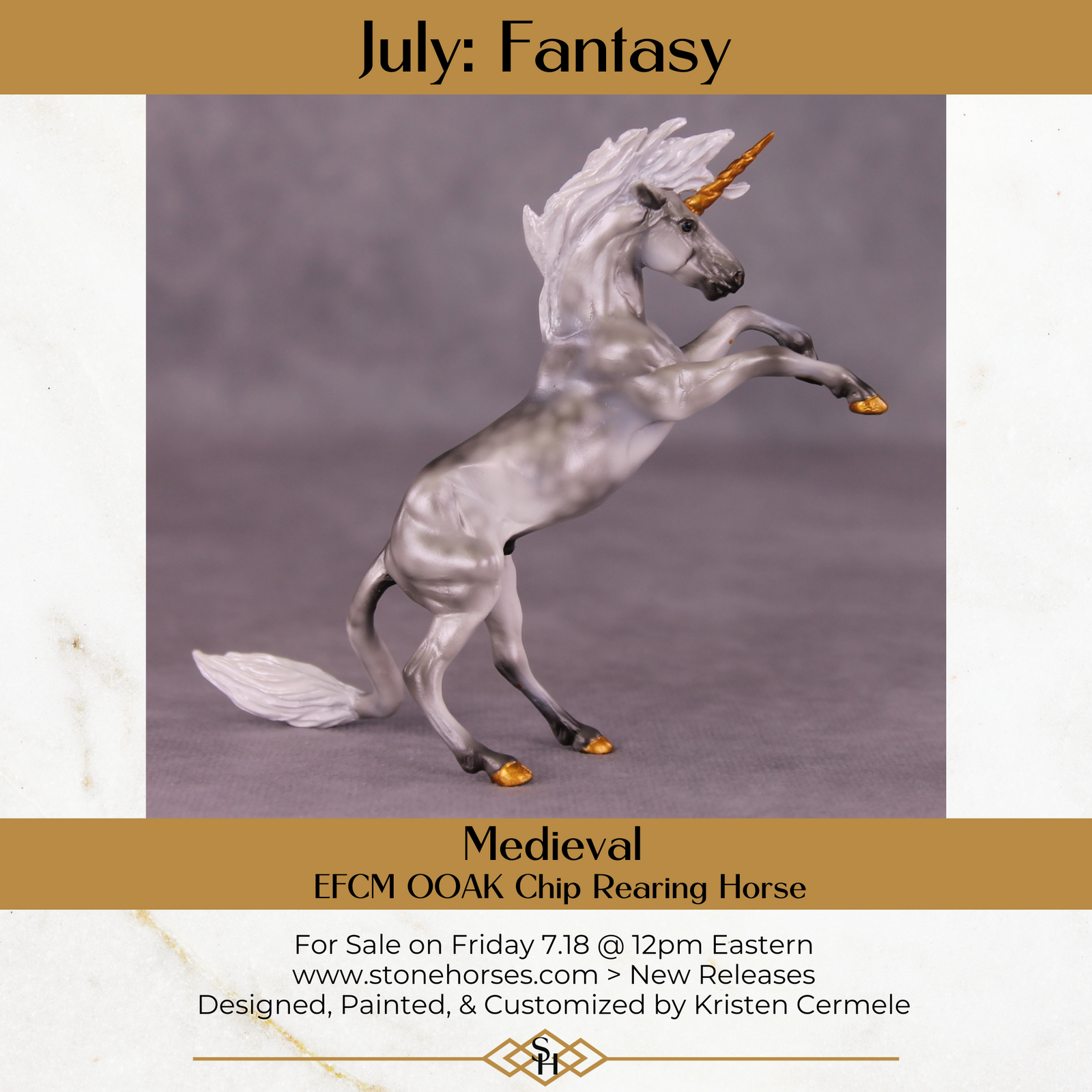 Medieval OOAK EFCM Chip Rearing Horse By Kristen Cermele July GemStones Series