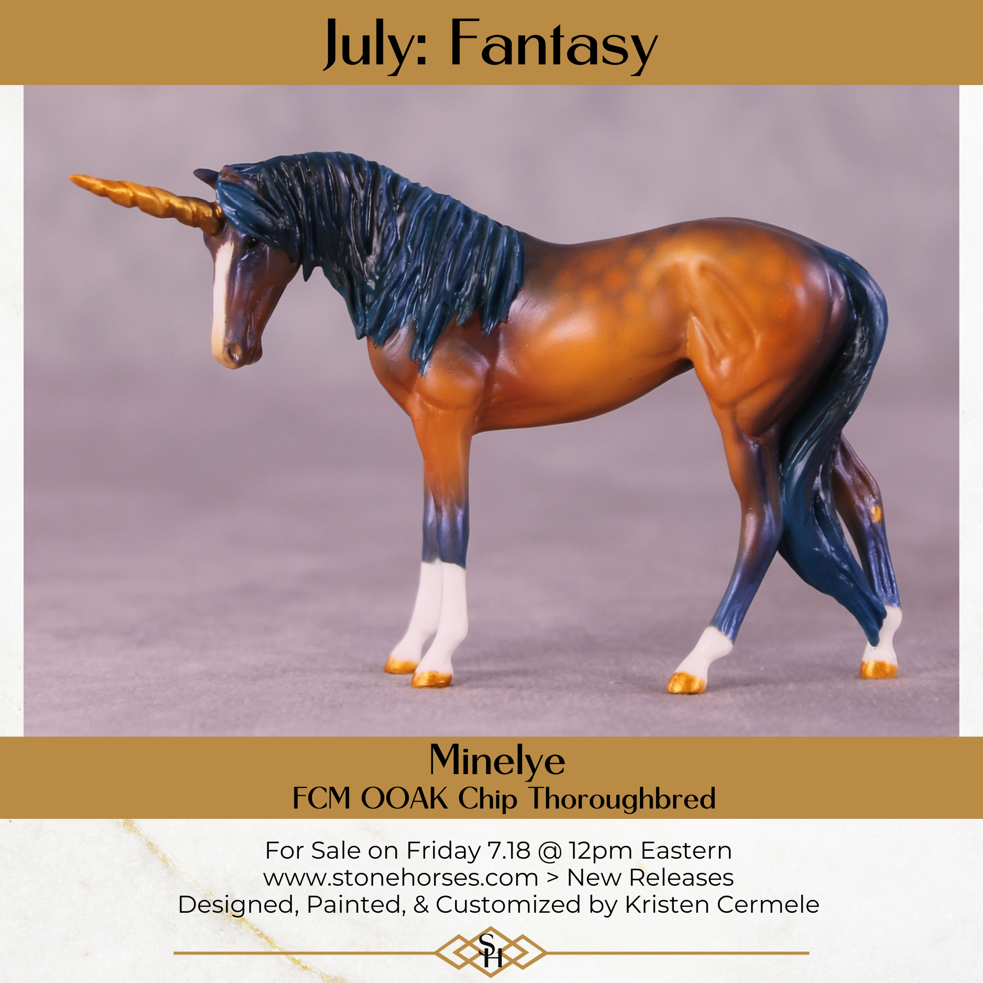 Minelye OOAK FCM Chip Thoroughbred By Kristen Cermele July GemStones Series