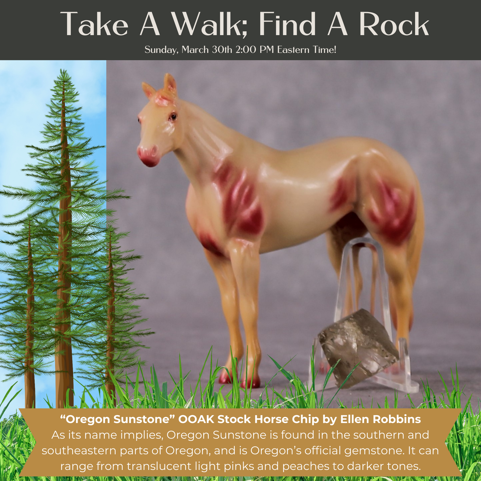 “National Take A Walk in a Park Day” Rock Chips: OOAK Stock Horse Chip based on Oregon Sunstone by Ellen Robbins