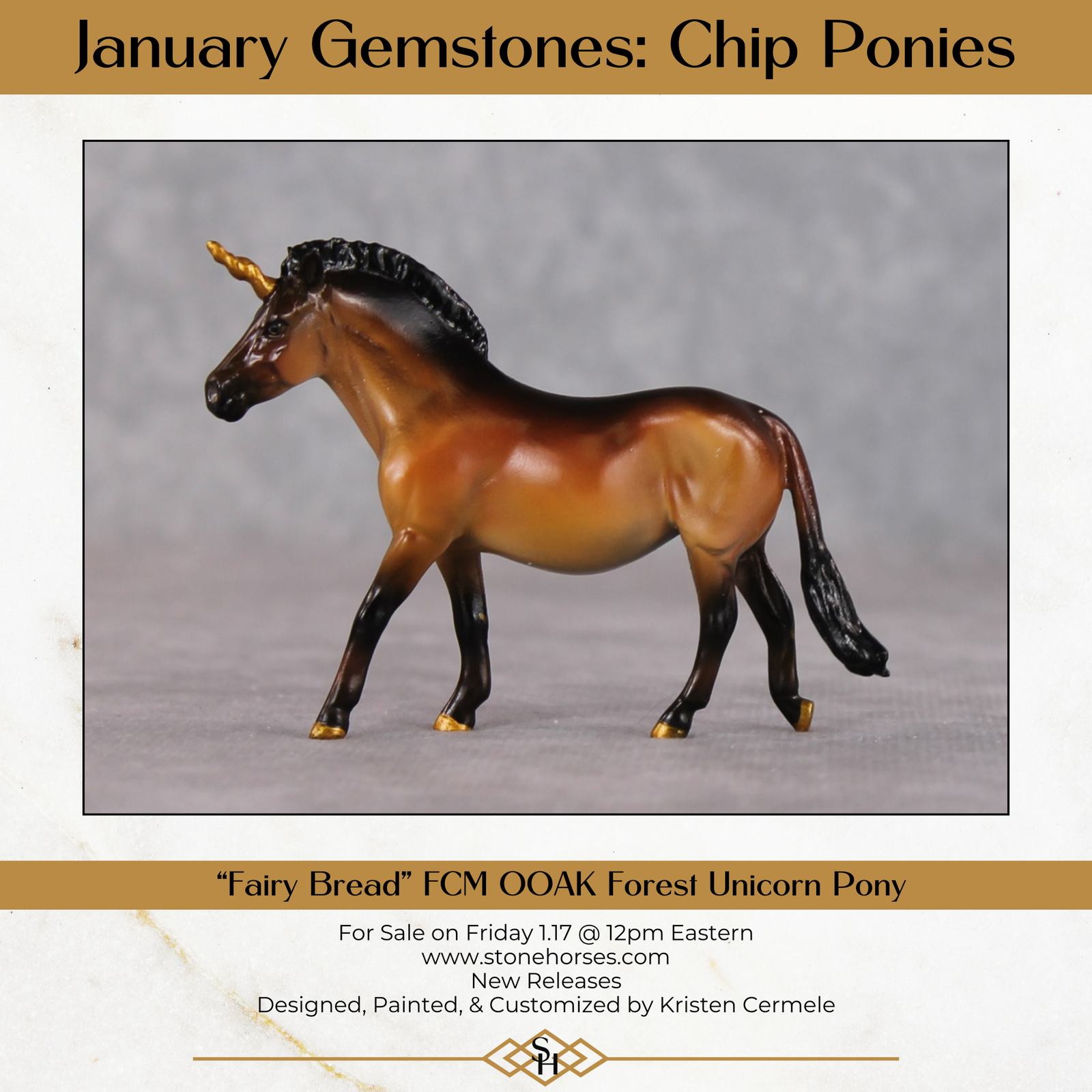 "Fairy Bread" OOAK Custom Unicorn Wild Bay w/ Dorsal Stripe Pony Chip By Kristin Cermele - Gemstone Series