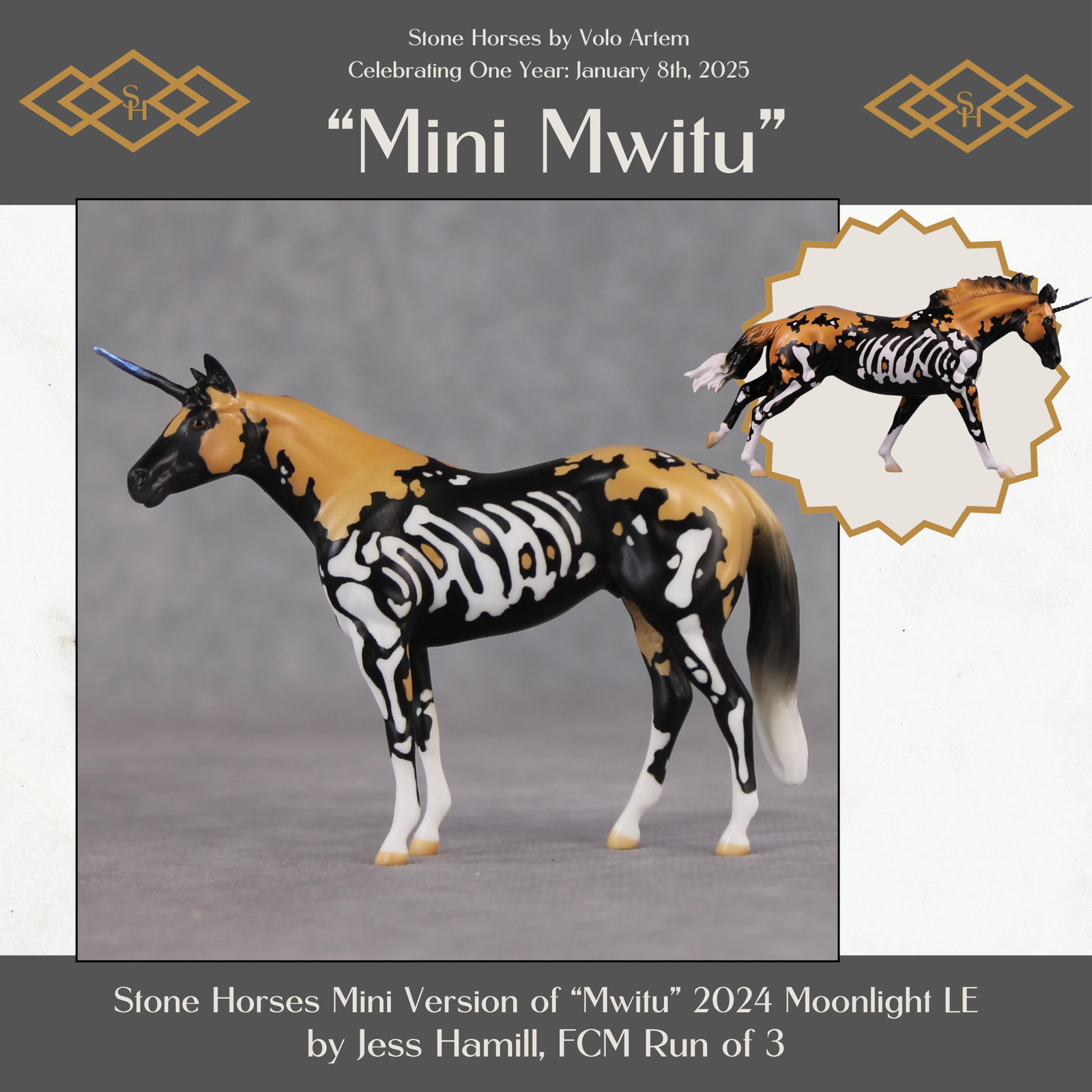 "Mini Mwitu" LE-3 African Wild Dog Skeleton Unicorn Deco Stock Chip By Jess Hamill -Secret Surprise Chip Drop
