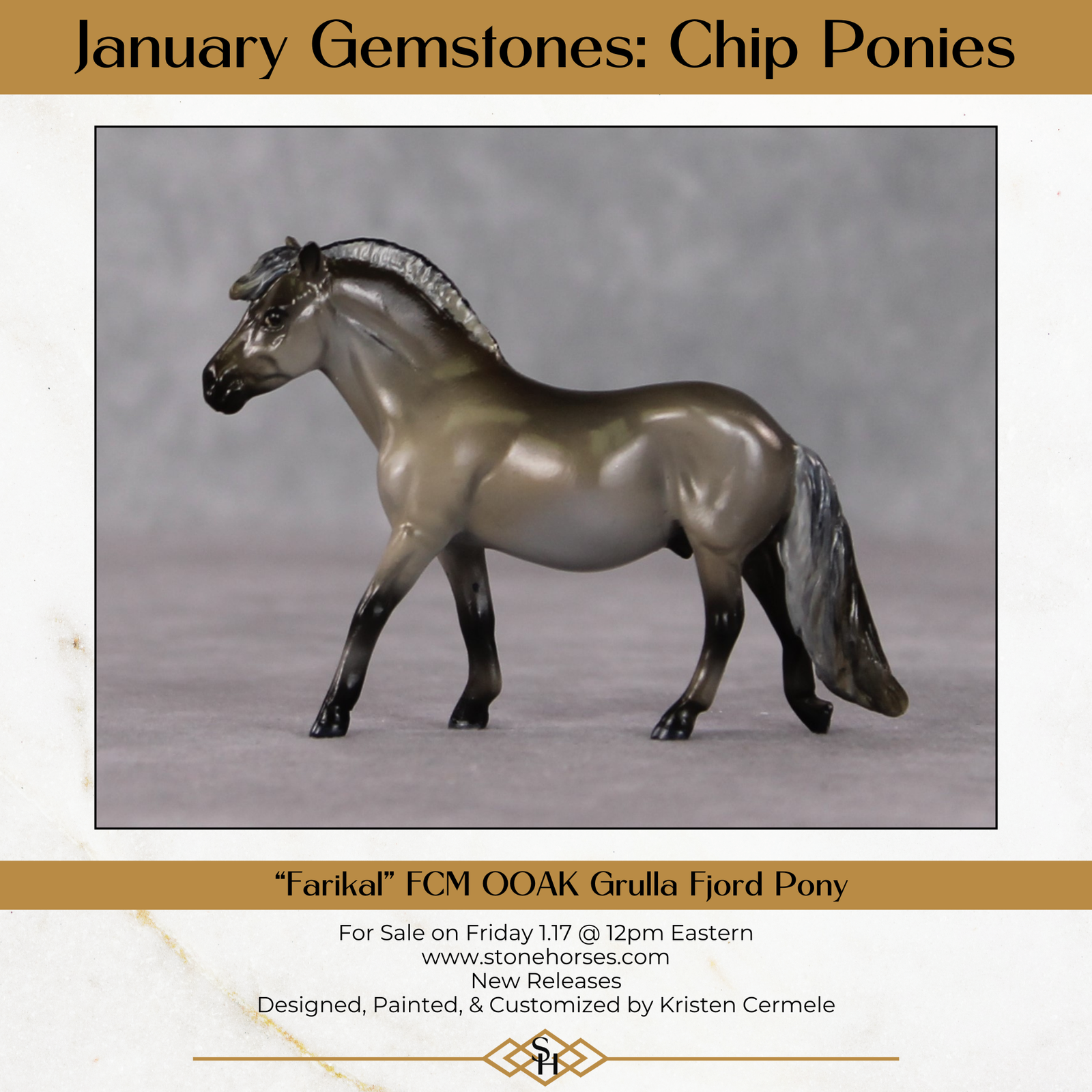 "Farikal" OOAK Custom Grulla Pony Chip By Kristin Cermele - Gemstone Series