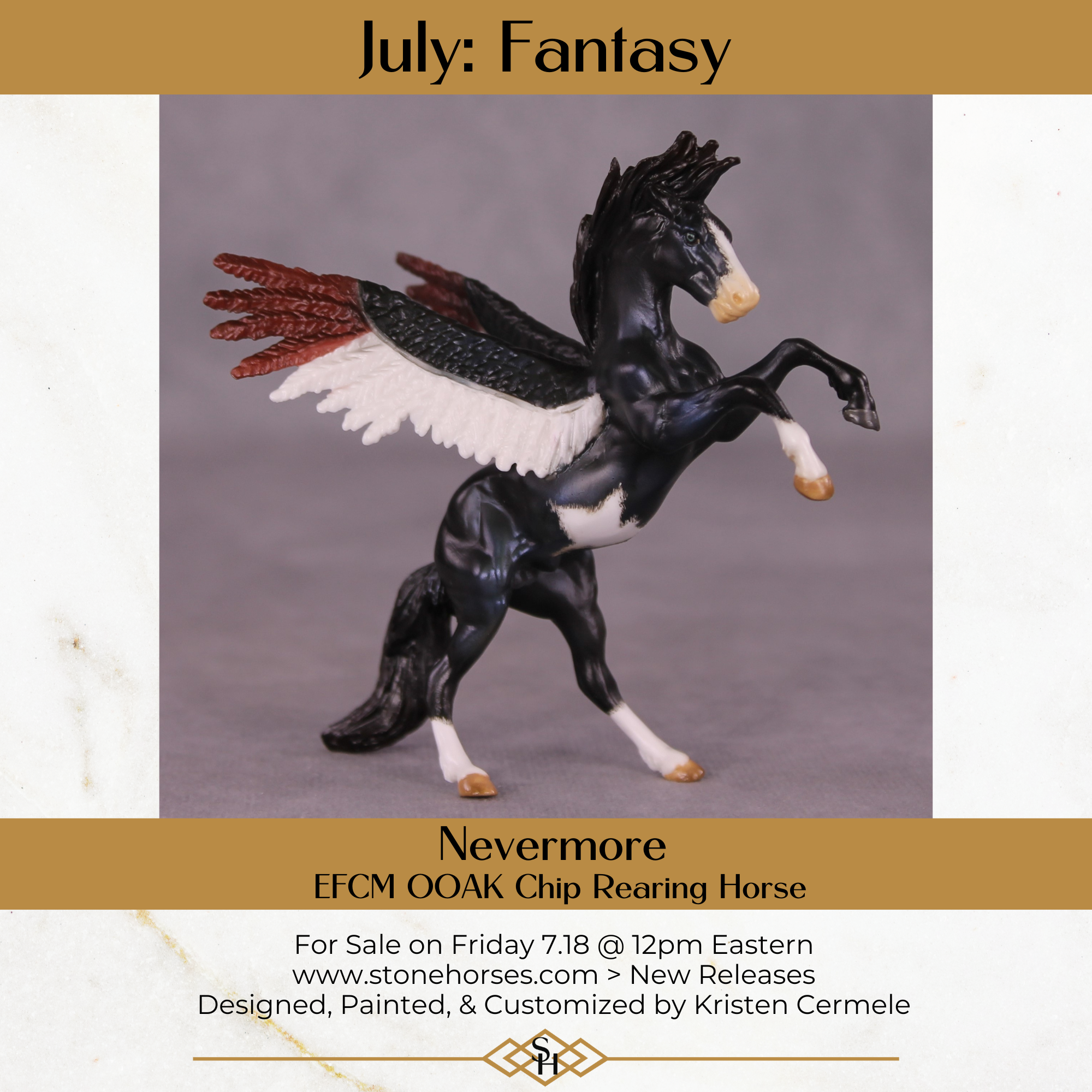 Nevermore OOAK EFCM Chip Rearing Horse By Kristen Cermele July GemStones Series