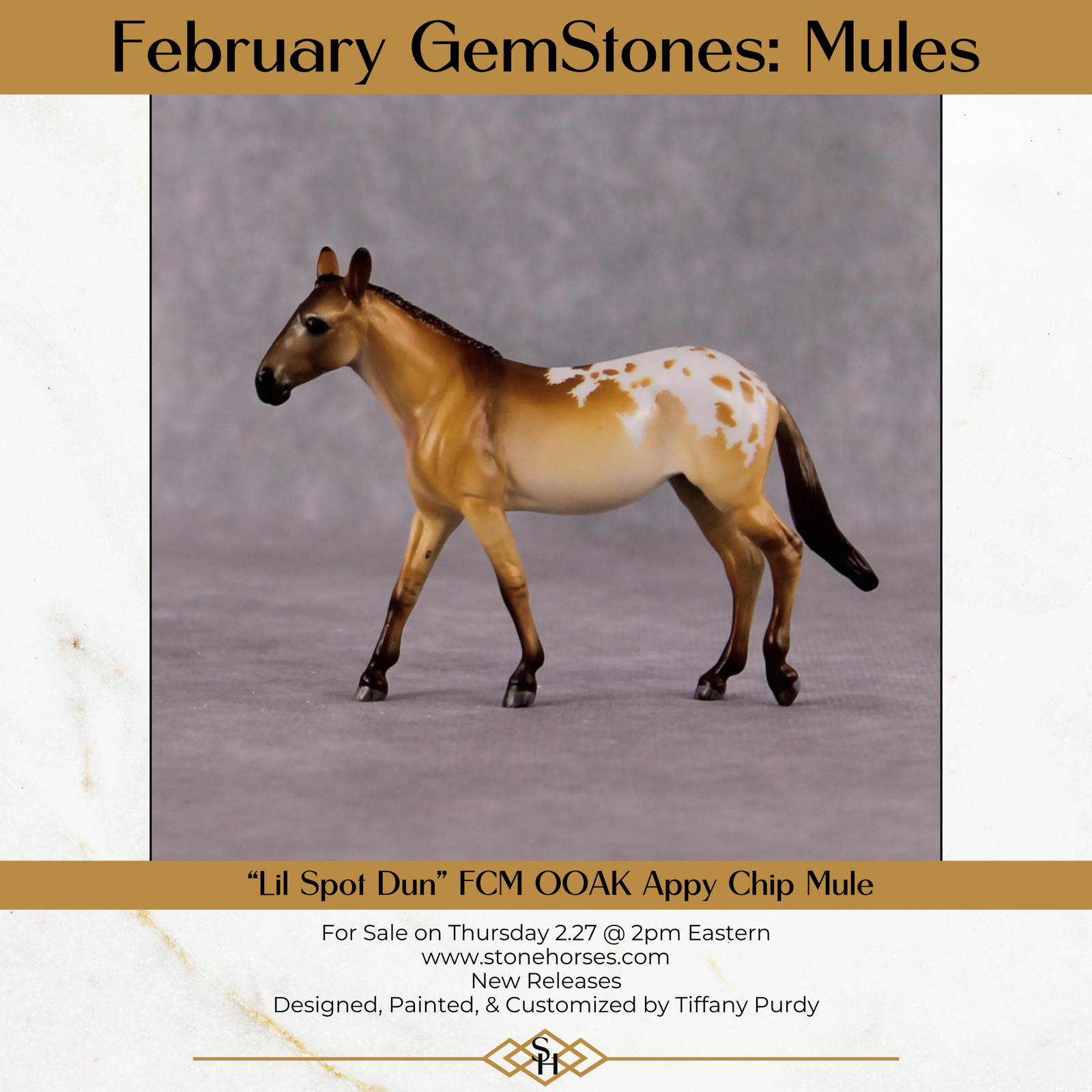 "Lil Spot Dun" OOAK Dun Appaloosa Mule Chip By Tiffany Purdy - GemStone Series