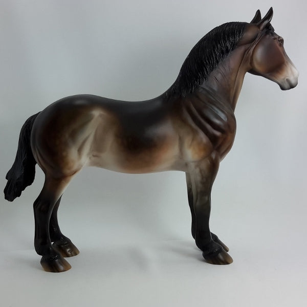 JANIE - OOAK Dapple Bay Standing Drafter Model Horse - 1/15