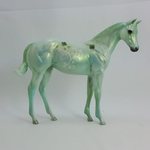 O'LUCKY  - Green Metallic Decorator Model Horse Weanling with Shamrocks - St. Patrick's Day - 2/15