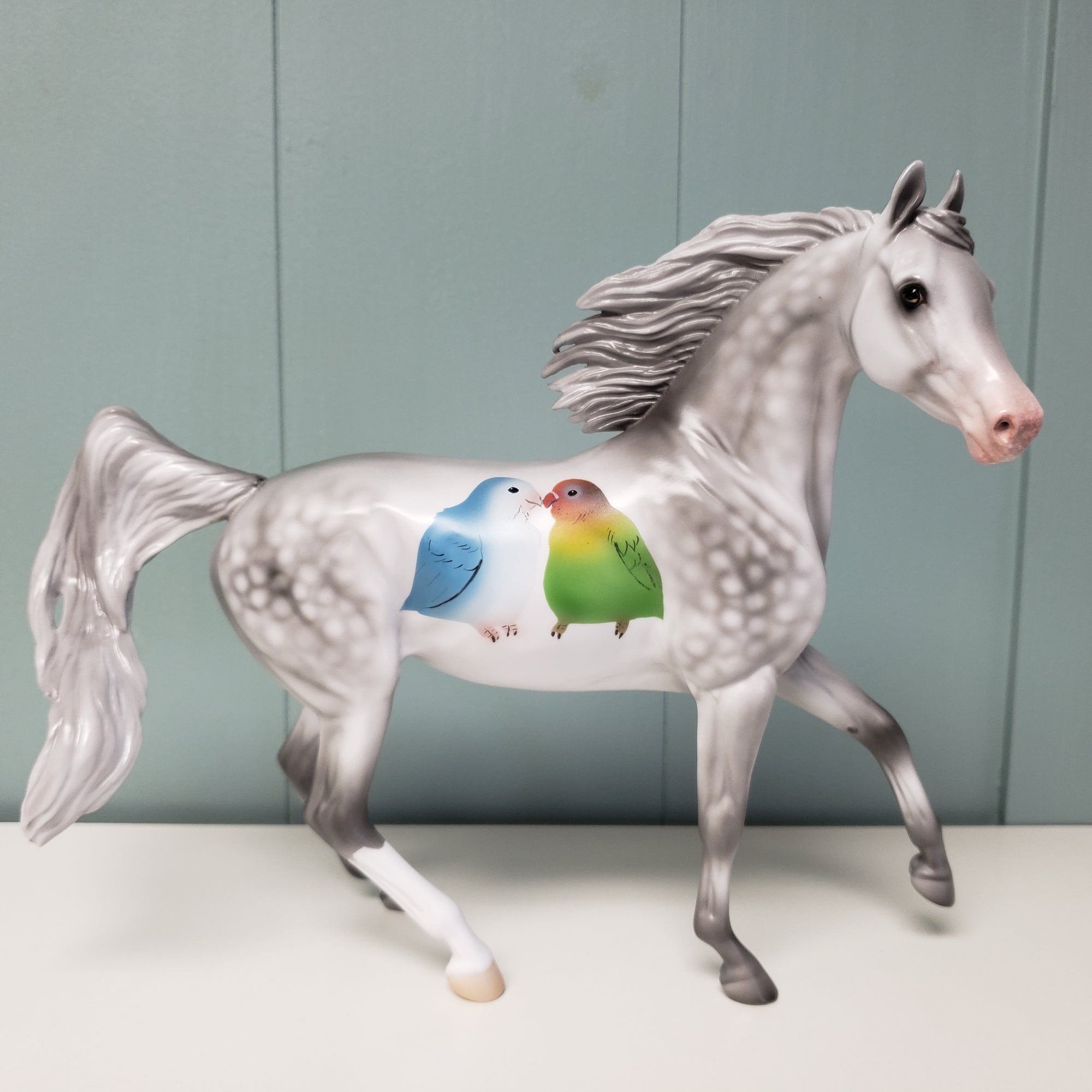 Lovebirds Series #1 OOAK Dappled Gray W/ Lovebirds Deco Arabian Mare By Angela Marleau Val24