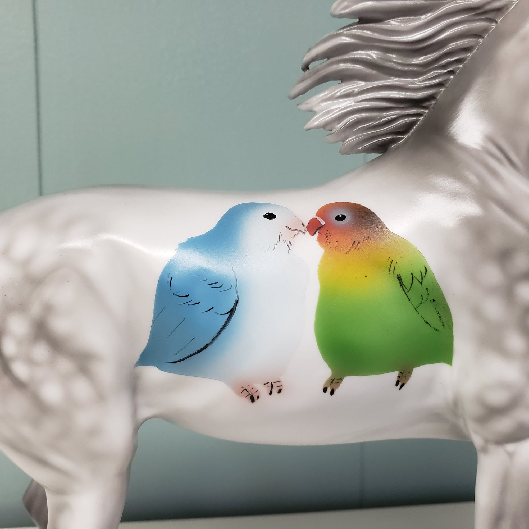 Lovebirds Series #1 OOAK Dappled Gray W/ Lovebirds Deco Arabian Mare By Angela Marleau Val24