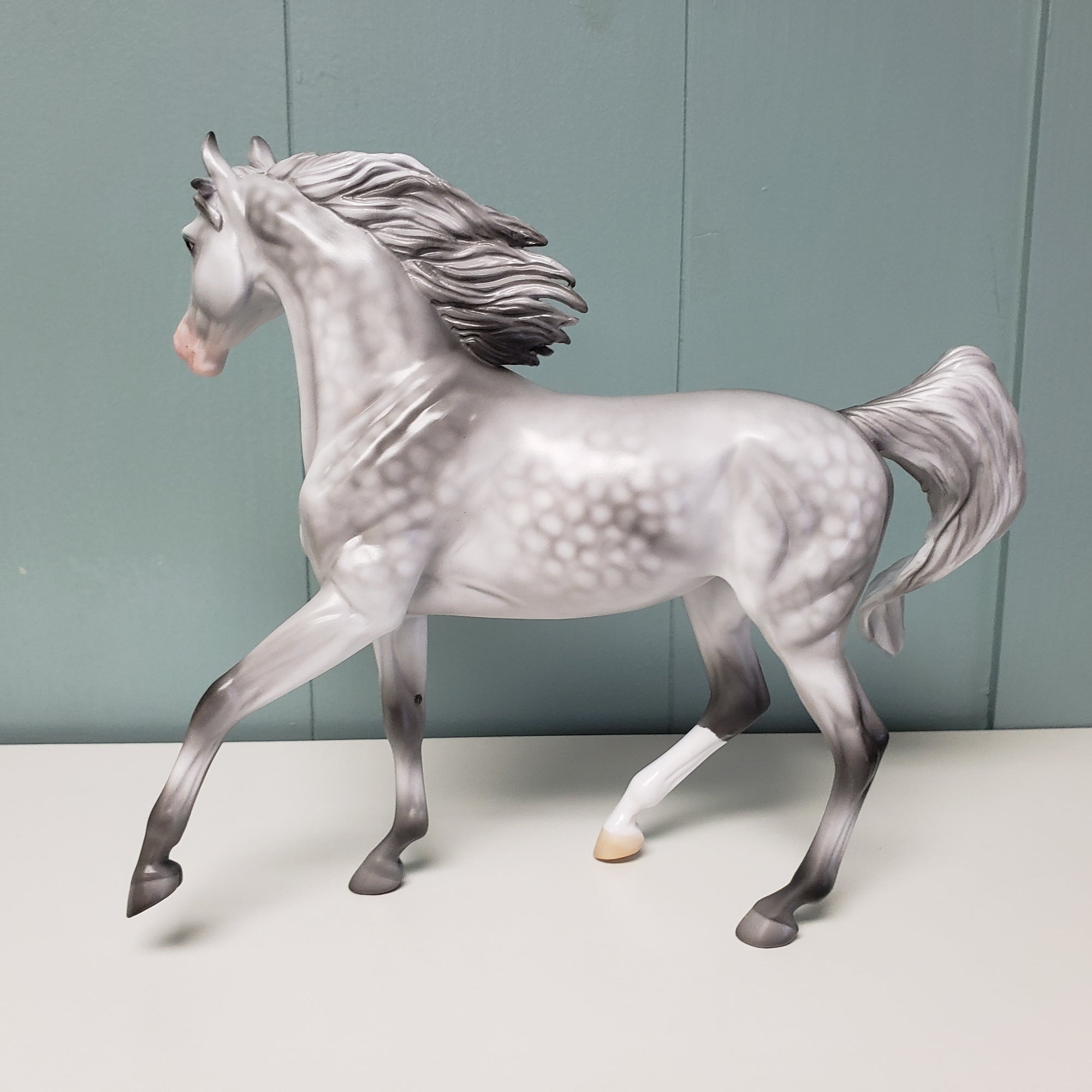 Lovebirds Series #1 OOAK Dappled Gray W/ Lovebirds Deco Arabian Mare By Angela Marleau Val24