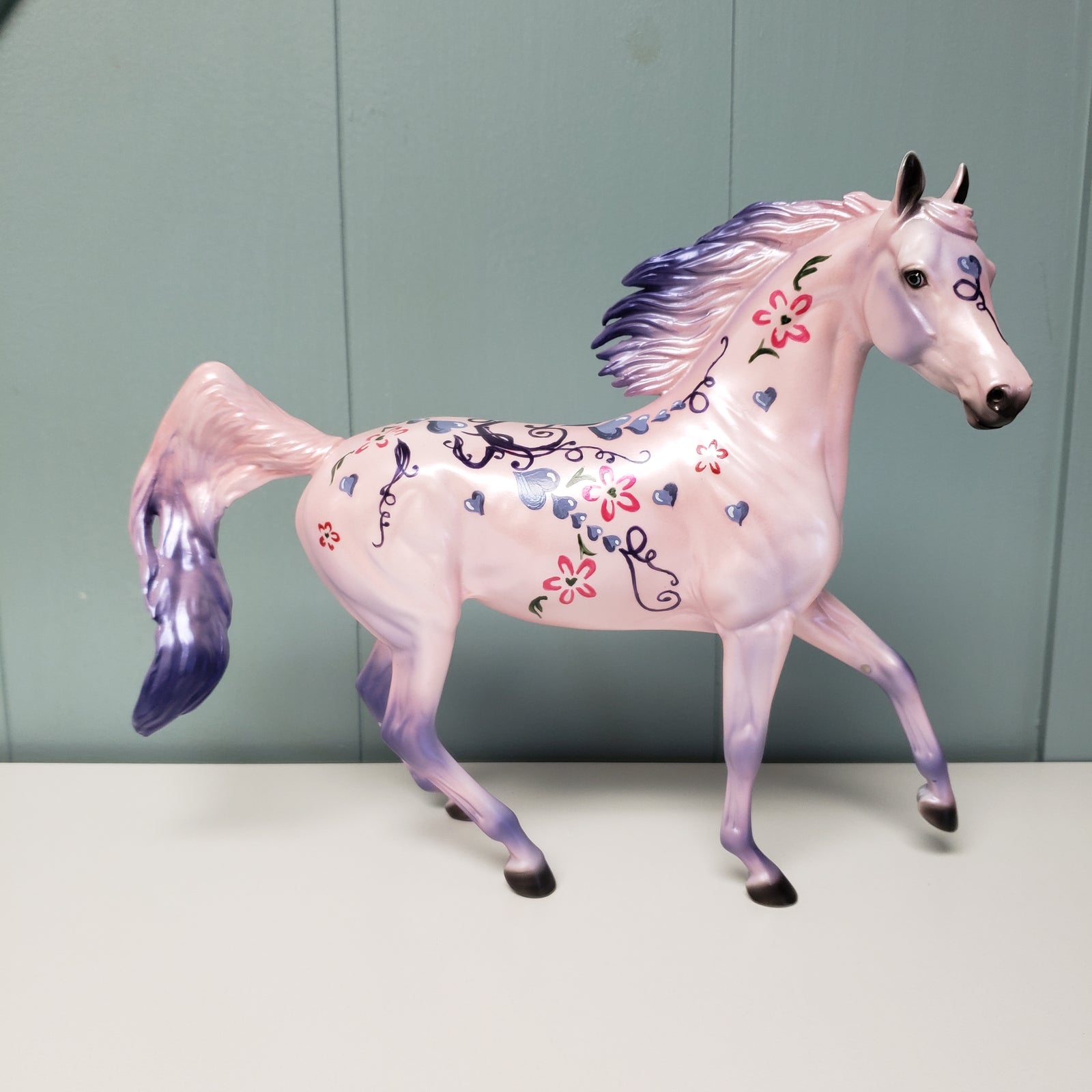 Sweet Tart OOAK Pink / Purple With Hearts and Flowers Deco Arabian Mare By Dawn Quick  Val24