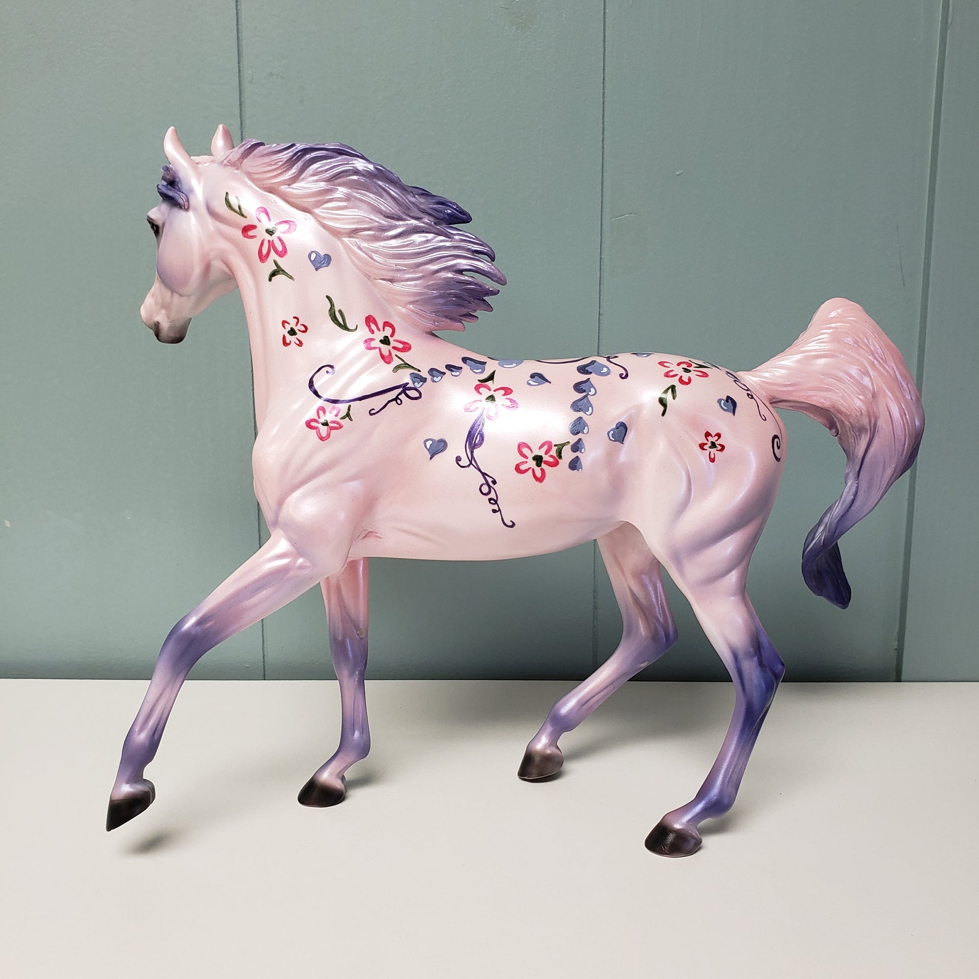 Sweet Tart OOAK Pink / Purple With Hearts and Flowers Deco Arabian Mare By Dawn Quick  Val24