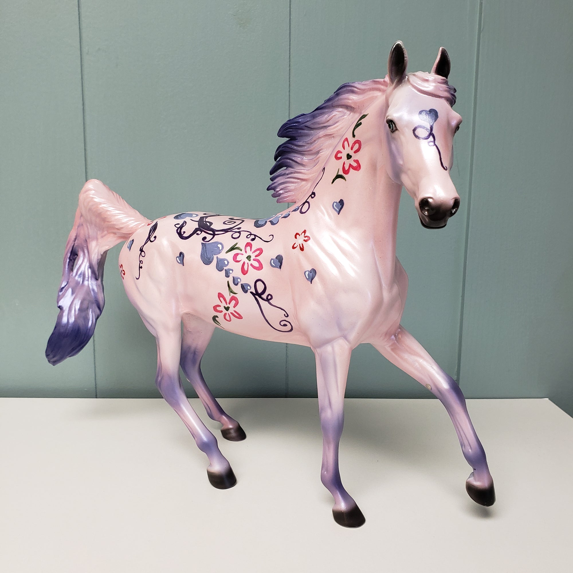 Sweet Tart OOAK Pink / Purple With Hearts and Flowers Deco Arabian Mare By Dawn Quick  Val24