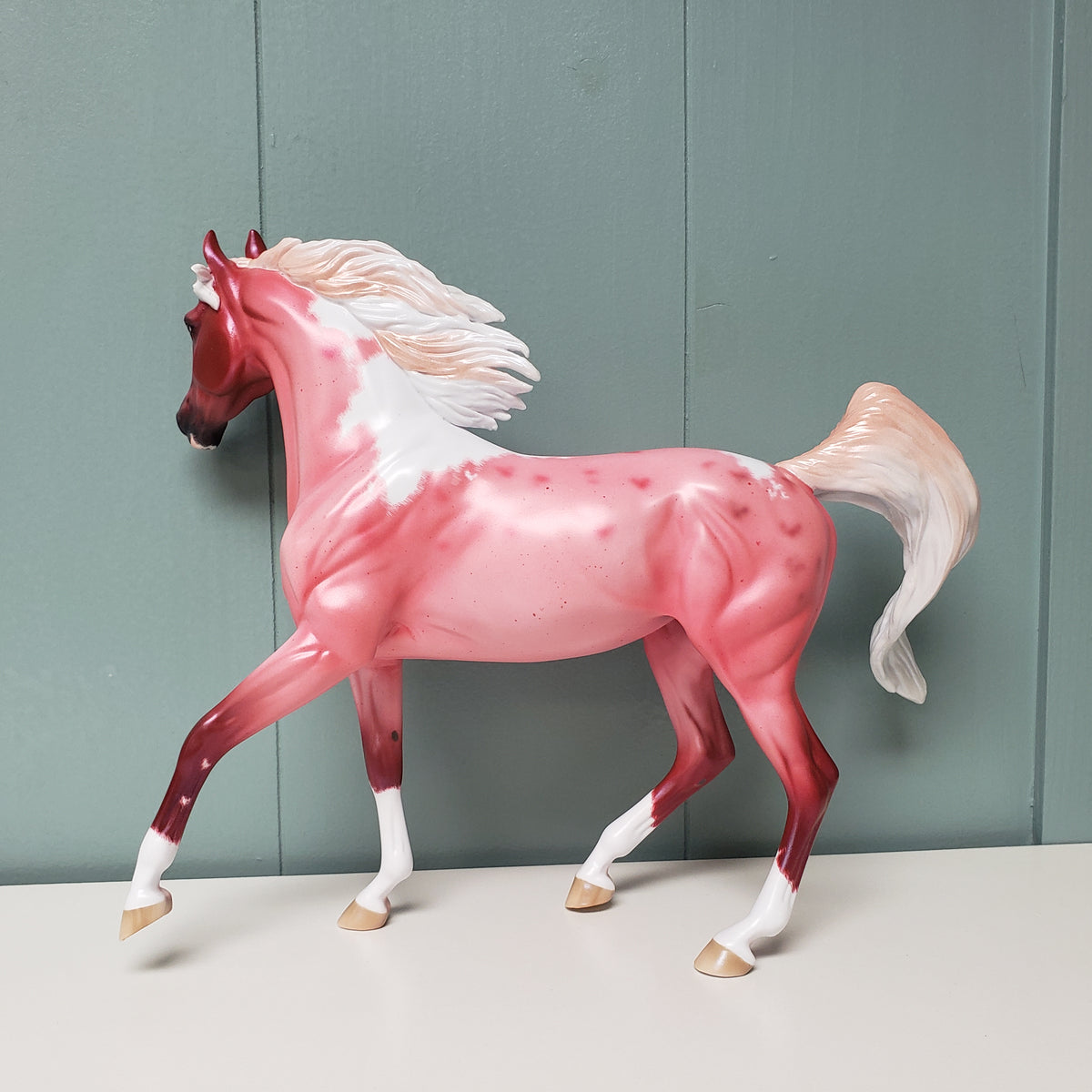 Always On My Mind OOAK Flaxen Red/Pink Roan Tobiano Deco Arabian Mare By Ellen Robbins Val24