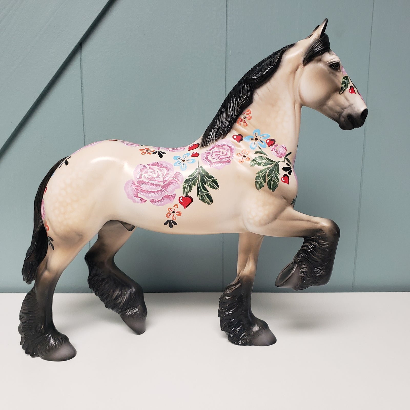 Bouquet Of Love OOAK Dappled Buckskin W/ Flowers &Hearts Deco Trotting Draft By Dawn Quick Val24